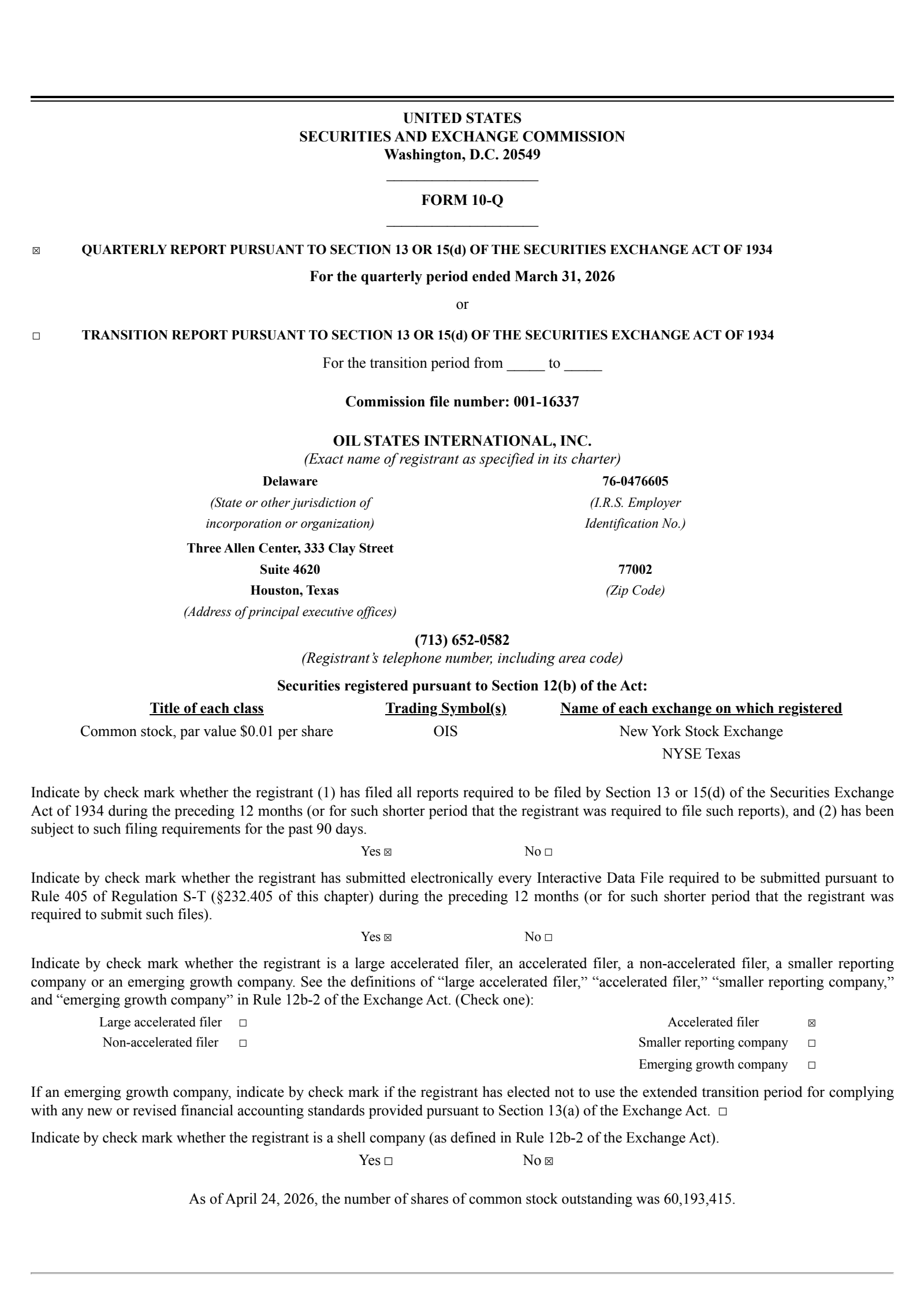 Oil States International's Q1 2026 Quarterly report