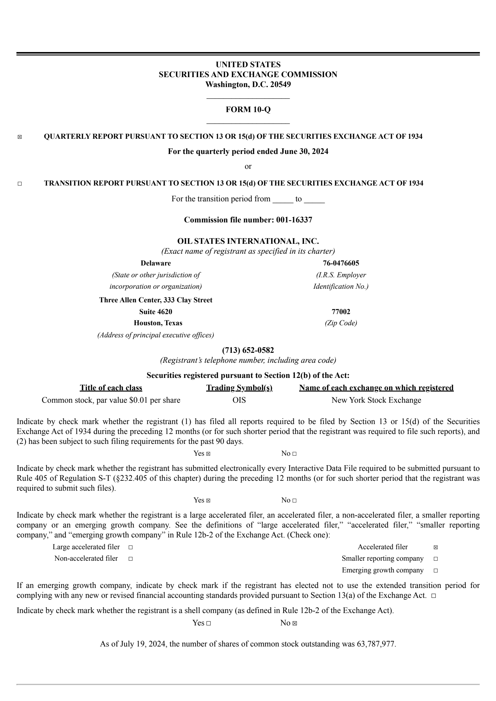 Oil States International's Q2 2024 Quarterly report