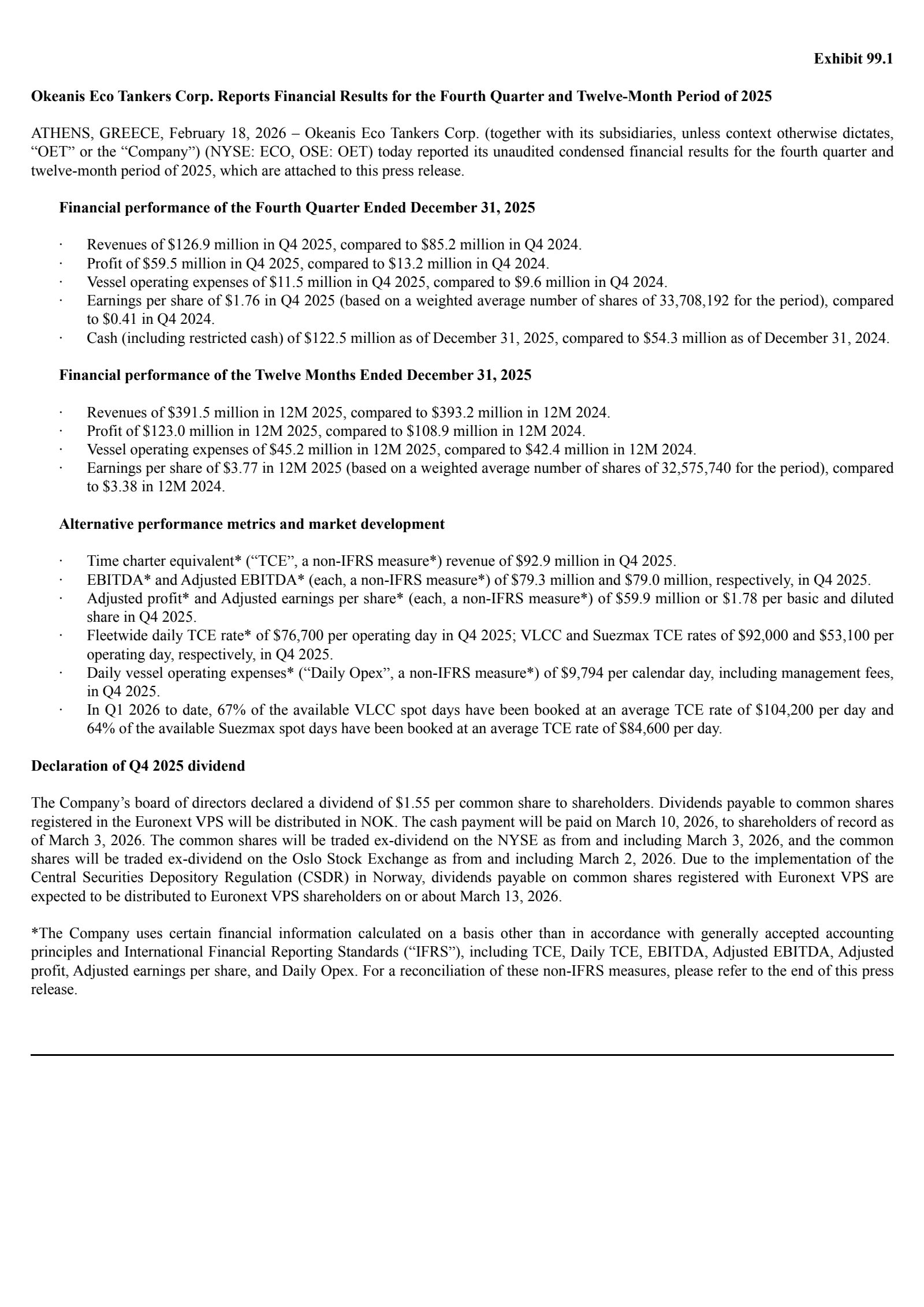 Okeanis Eco Tankers' Q4 2025 Press Release