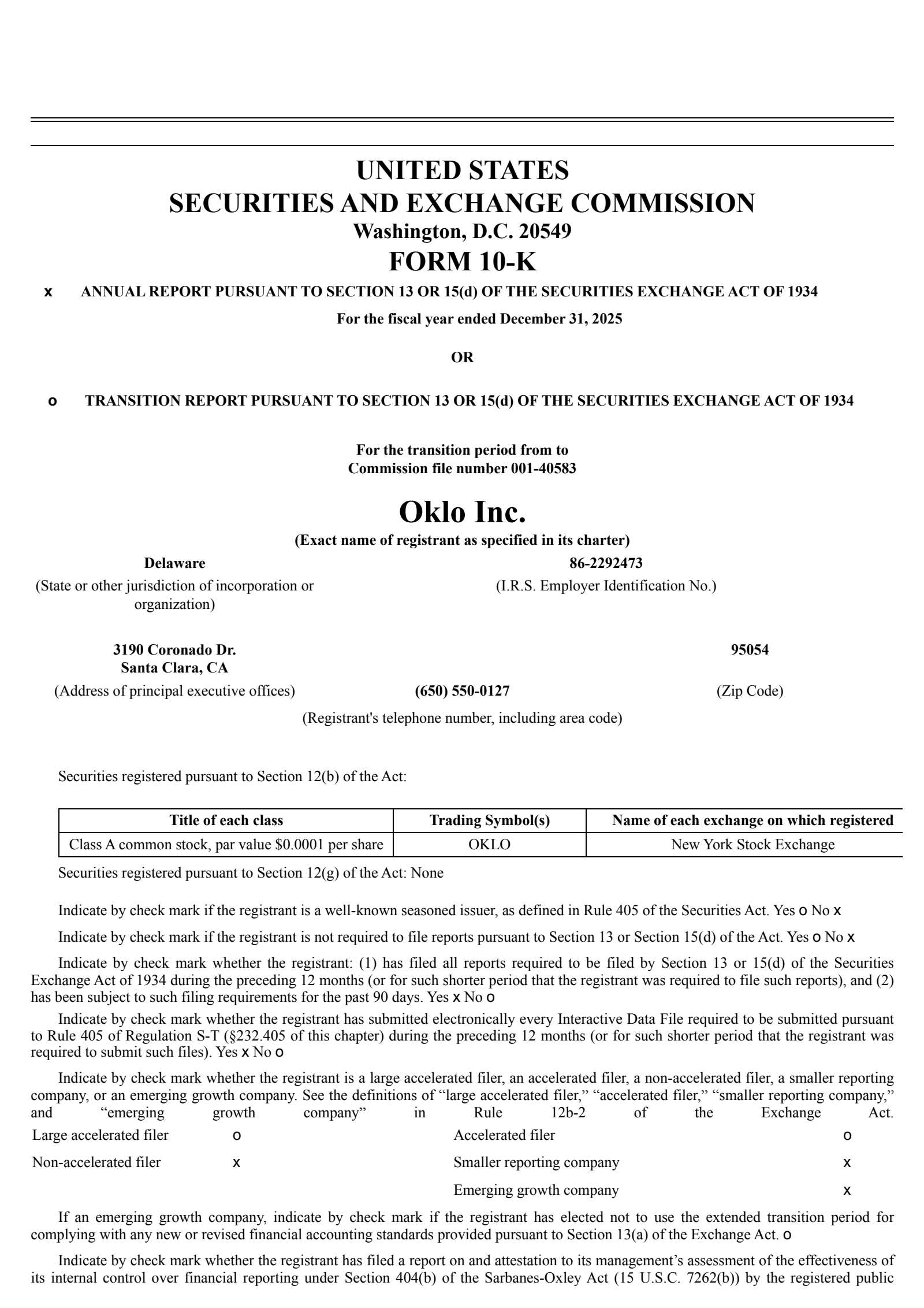 Oklo's Q4 2025 Annual report