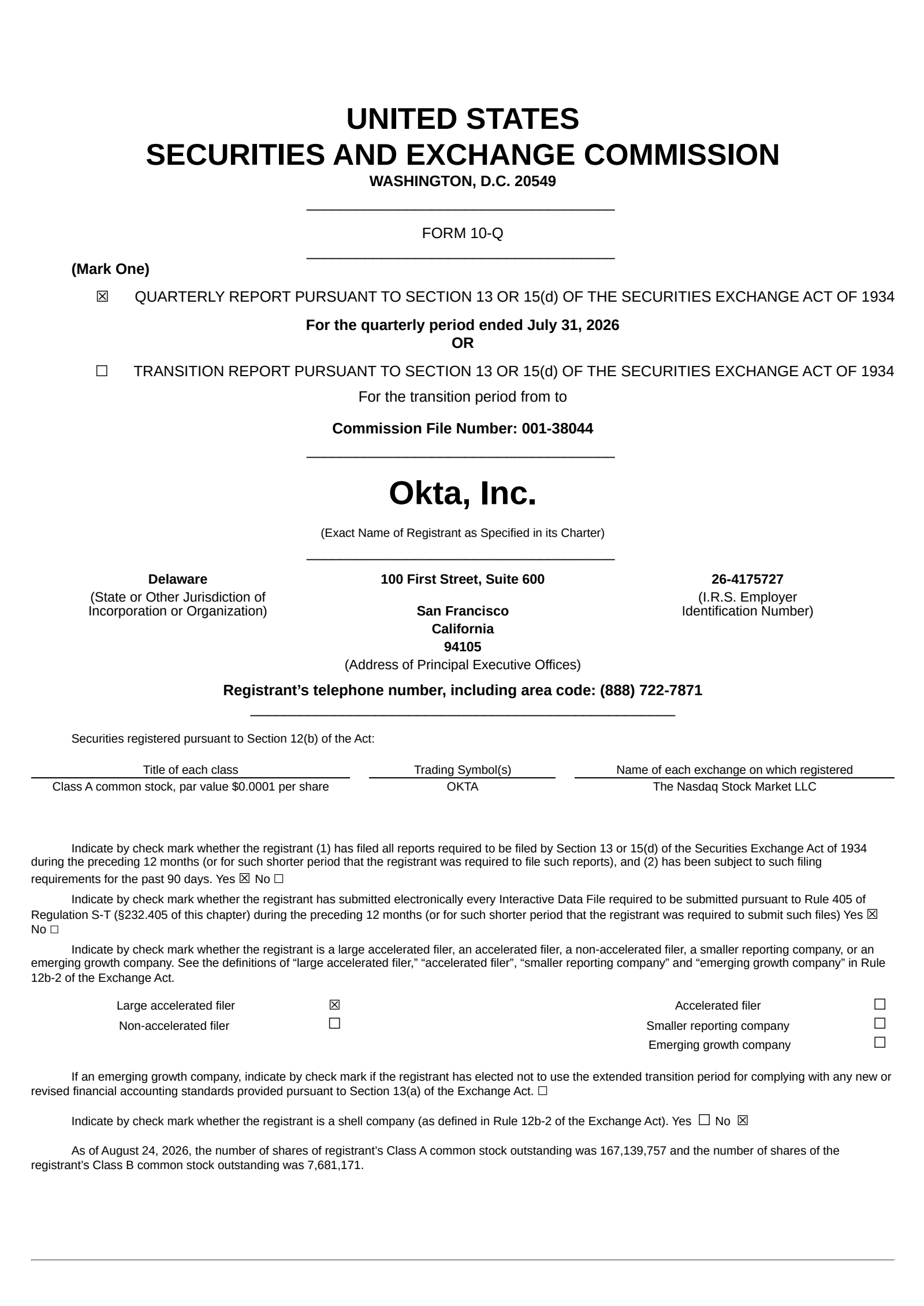 Okta's Q2 2027 Quarterly report