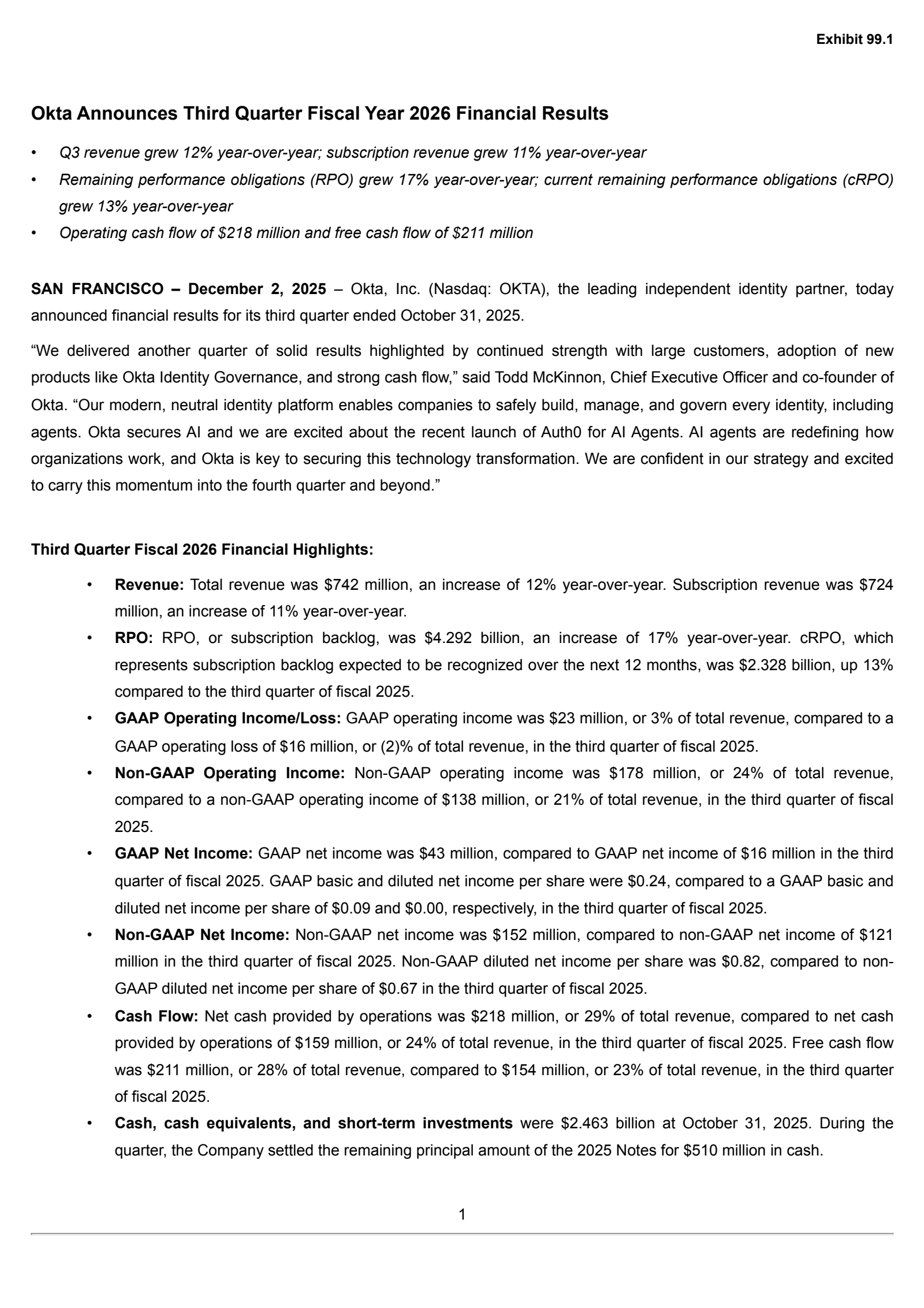 Okta's Q3 2026 Earnings Release