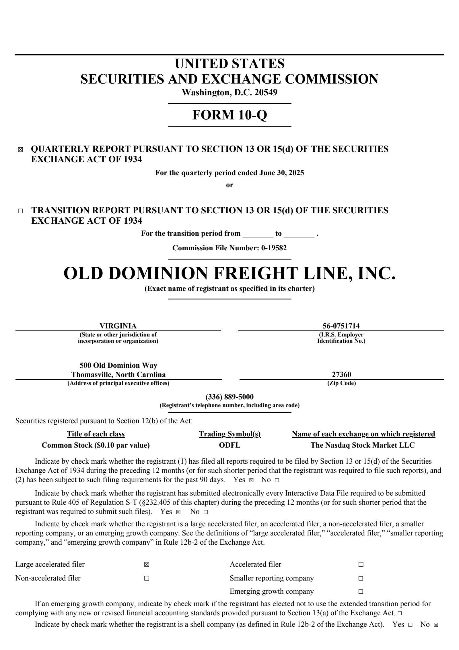 Old Dominion Freight Line's Q2 2025 Quarterly report