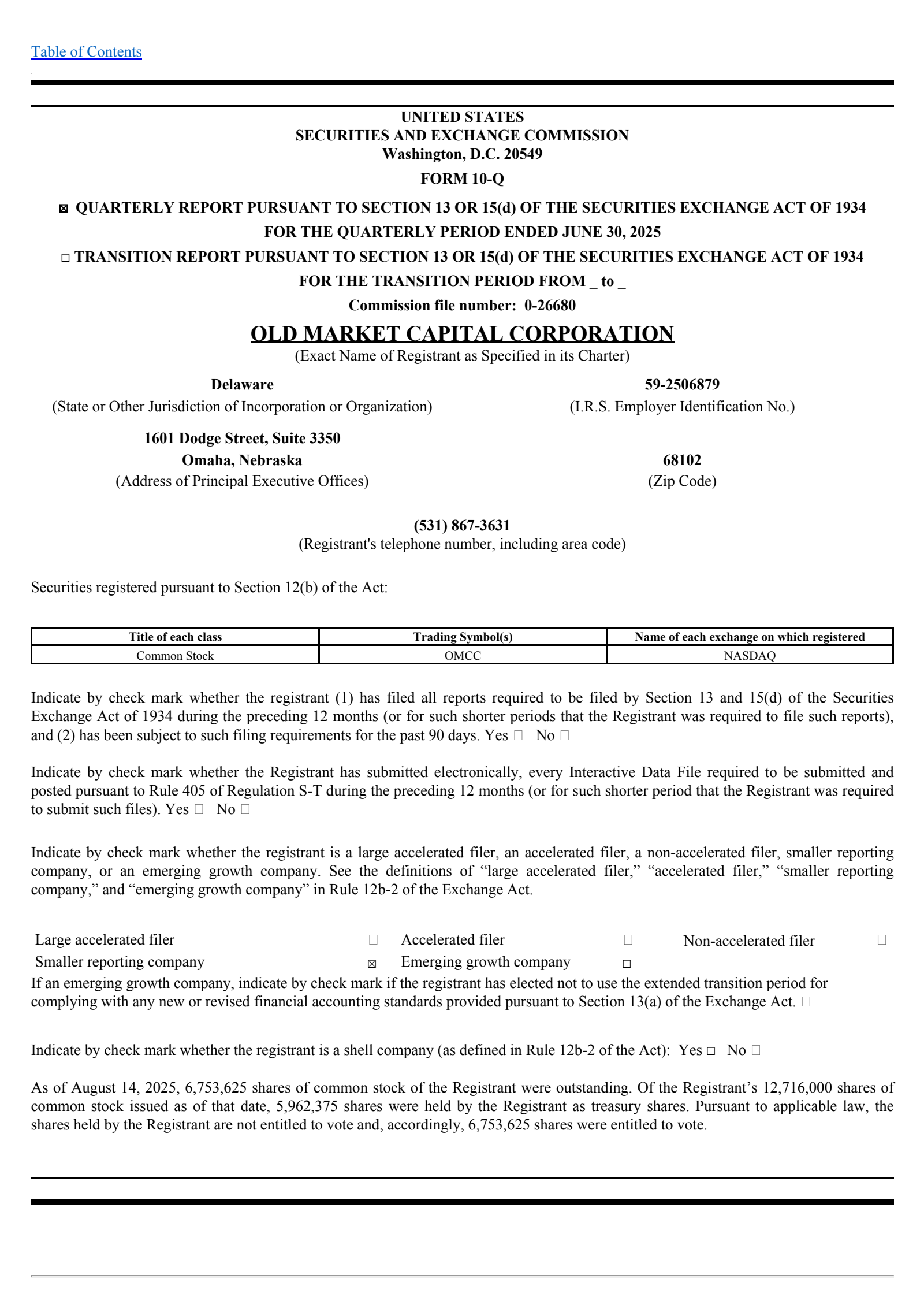 Old Market Capital's Q1 2025 Quarterly report
