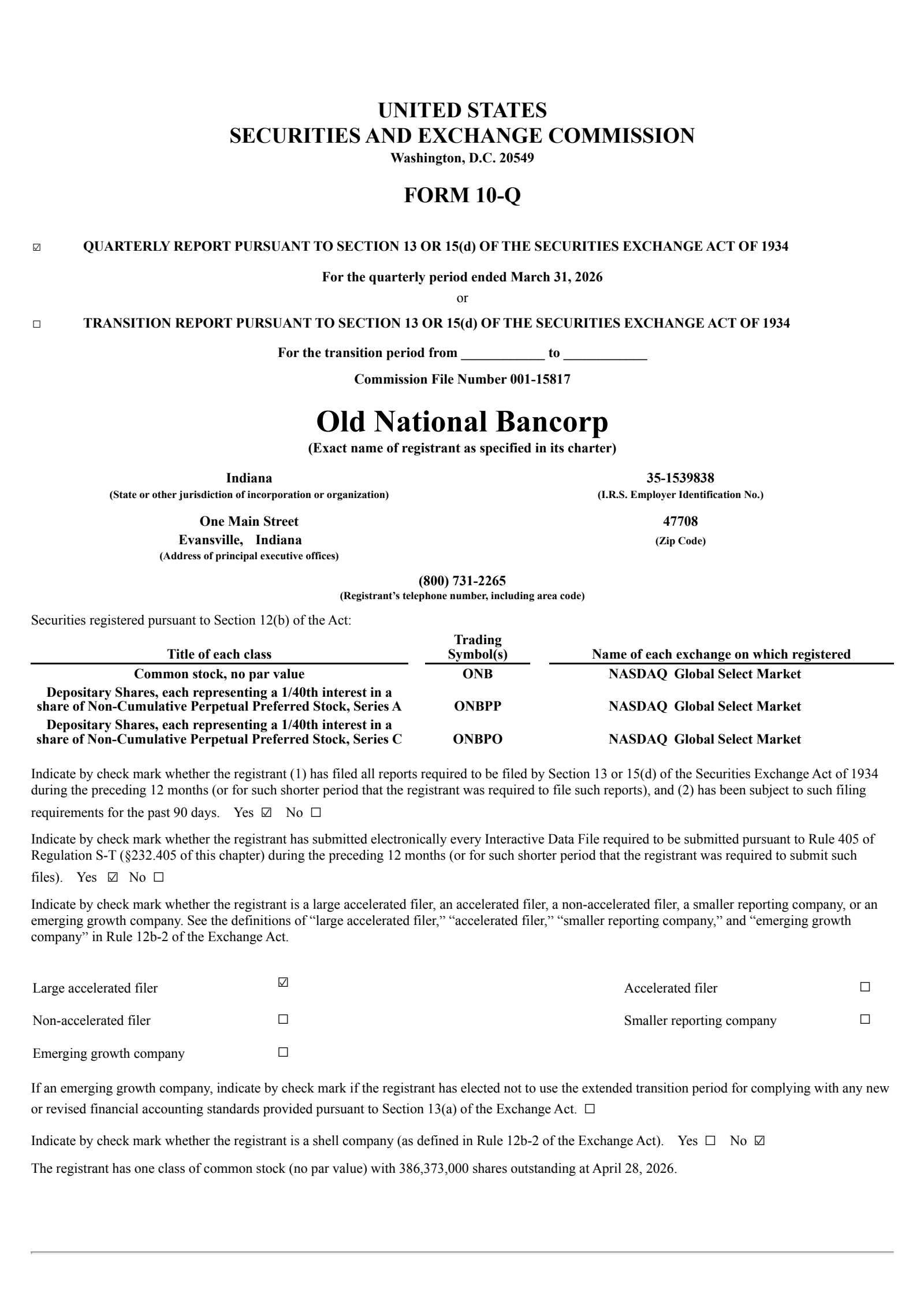 Old National Bancorp's Q1 2026 Quarterly report
