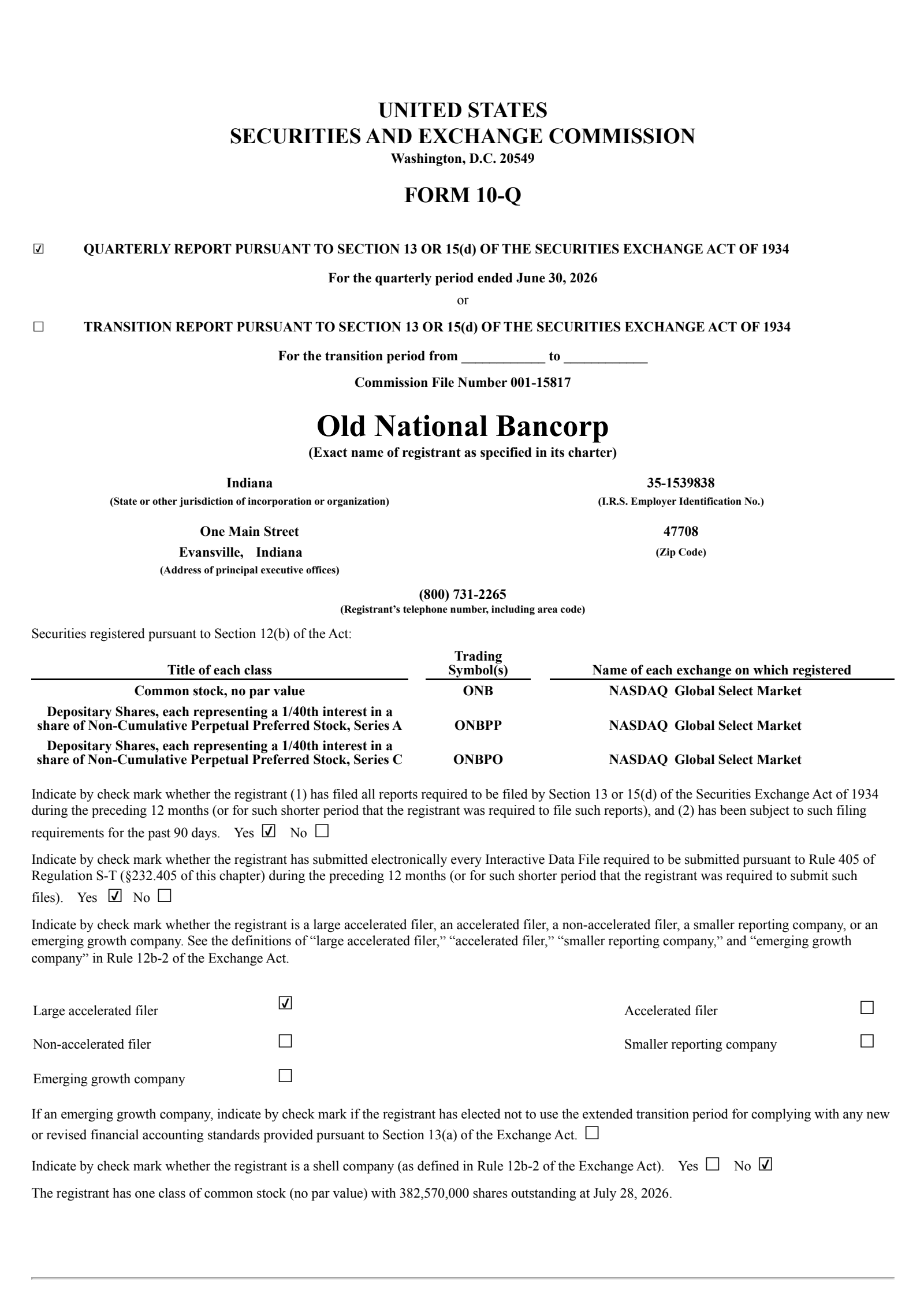 Old National Bancorp's Q2 2026 Quarterly report