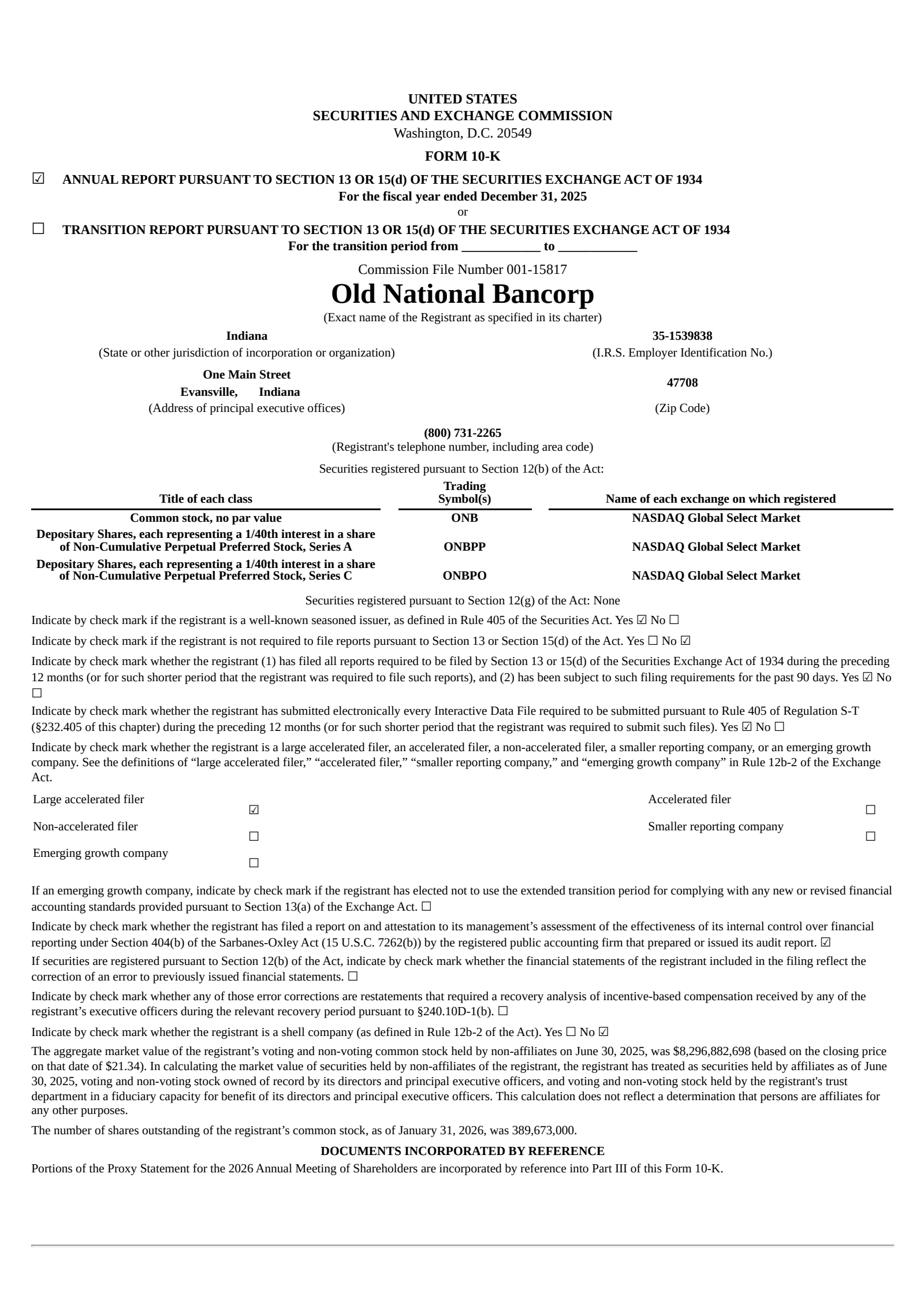 Old National Bancorp's Q4 2025 Annual report