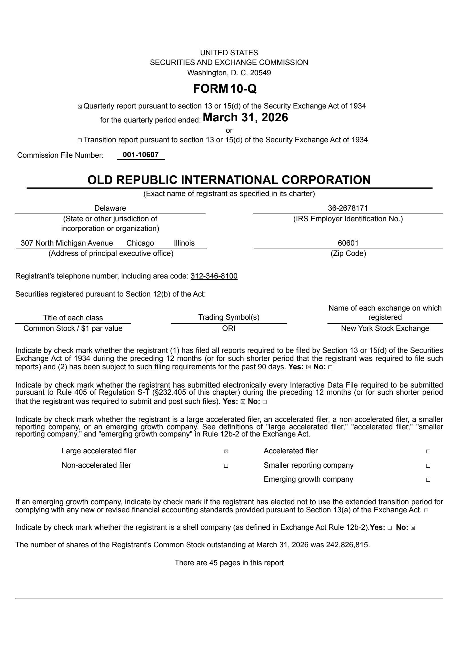 Old Republic International's Q1 2026 Quarterly report