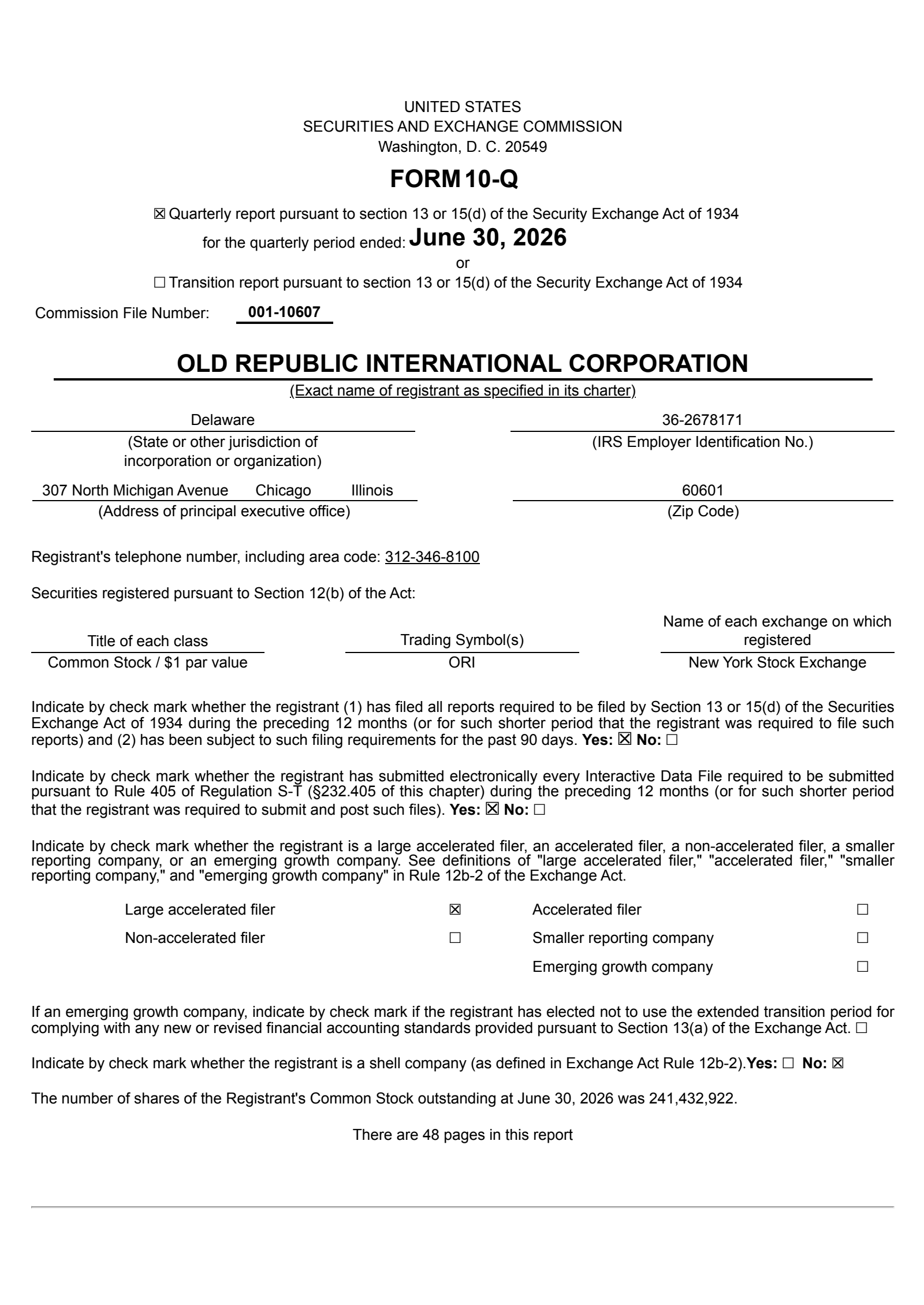 Old Republic International's Q2 2026 Quarterly report