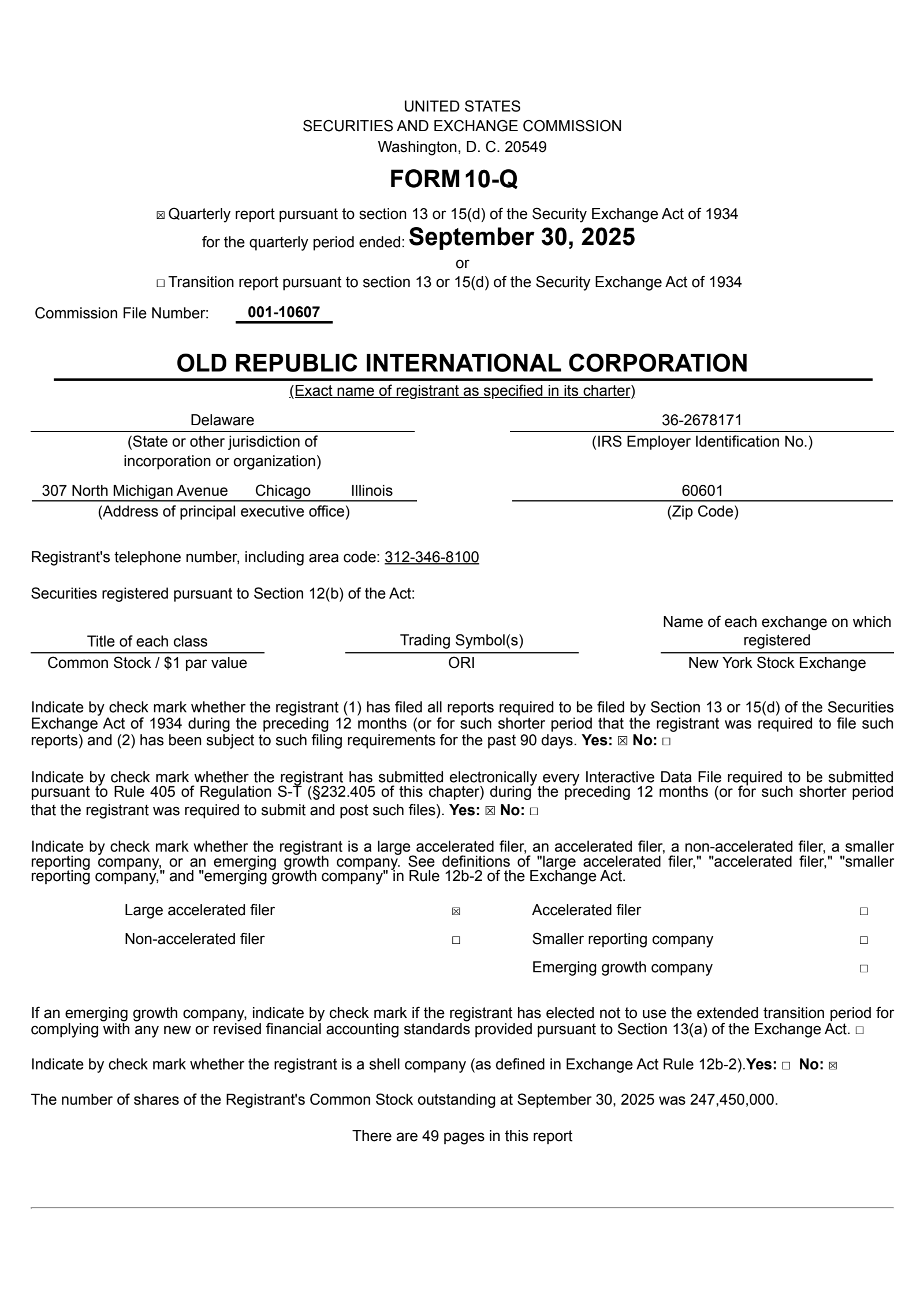 Old Republic International's Q3 2025 Quarterly Report