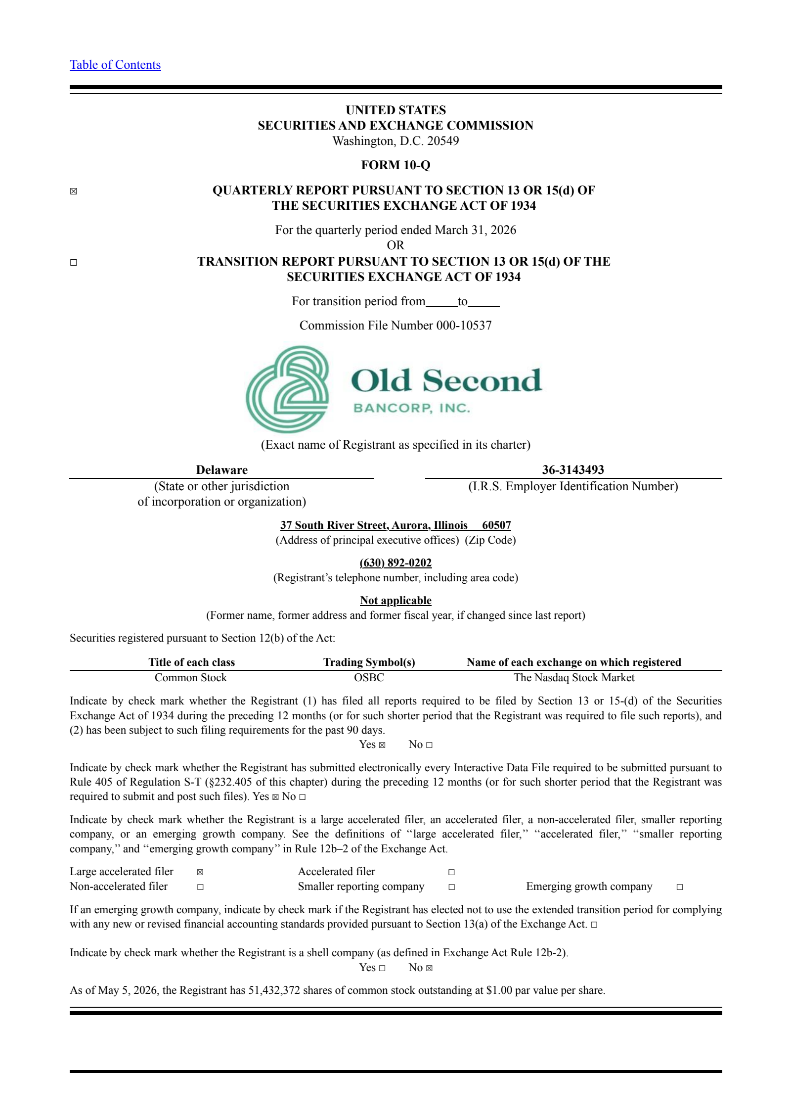 Old Second Bancorp's Q1 2026 Quarterly report
