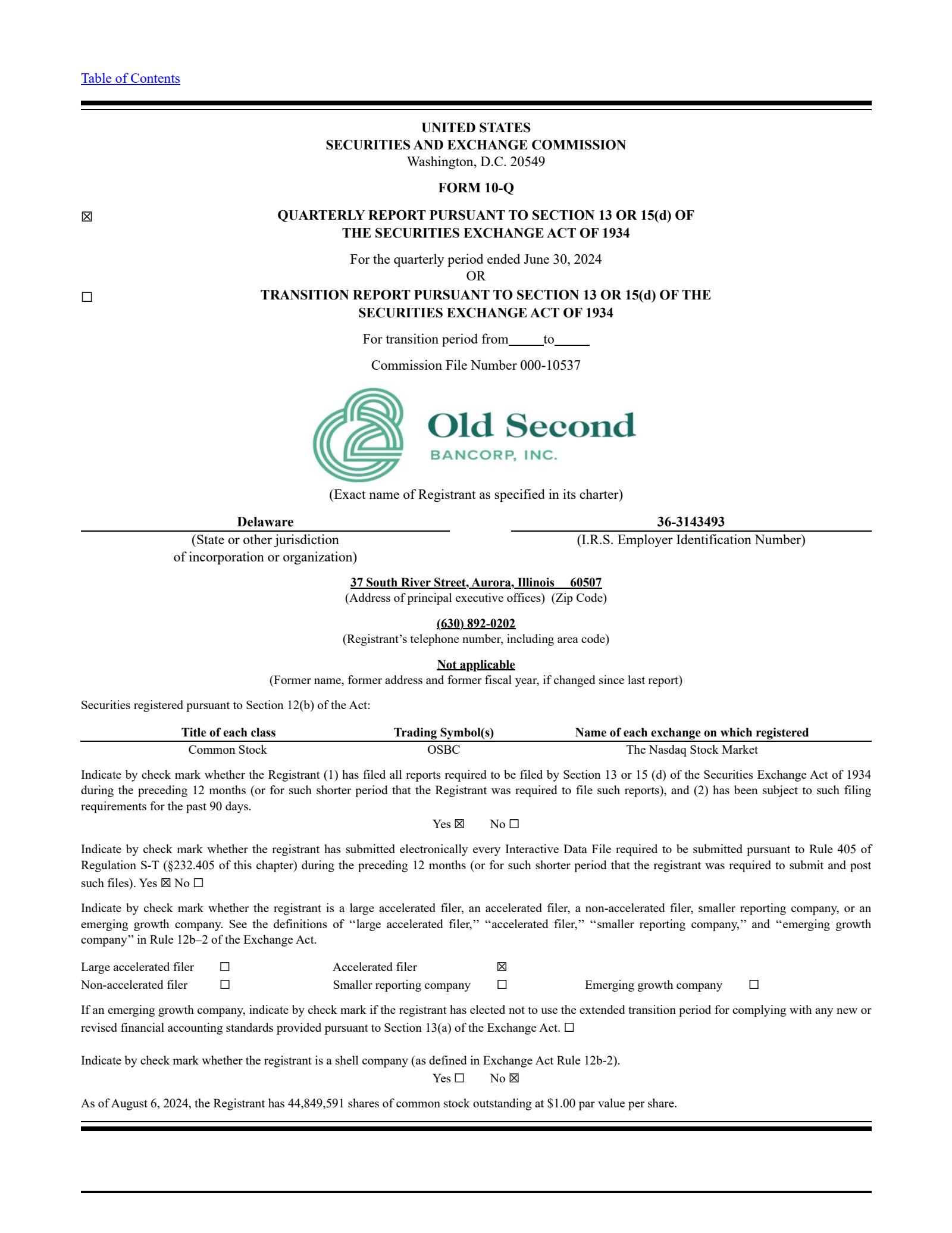 Old Second Bancorp's Q2 2024 Quarterly Report