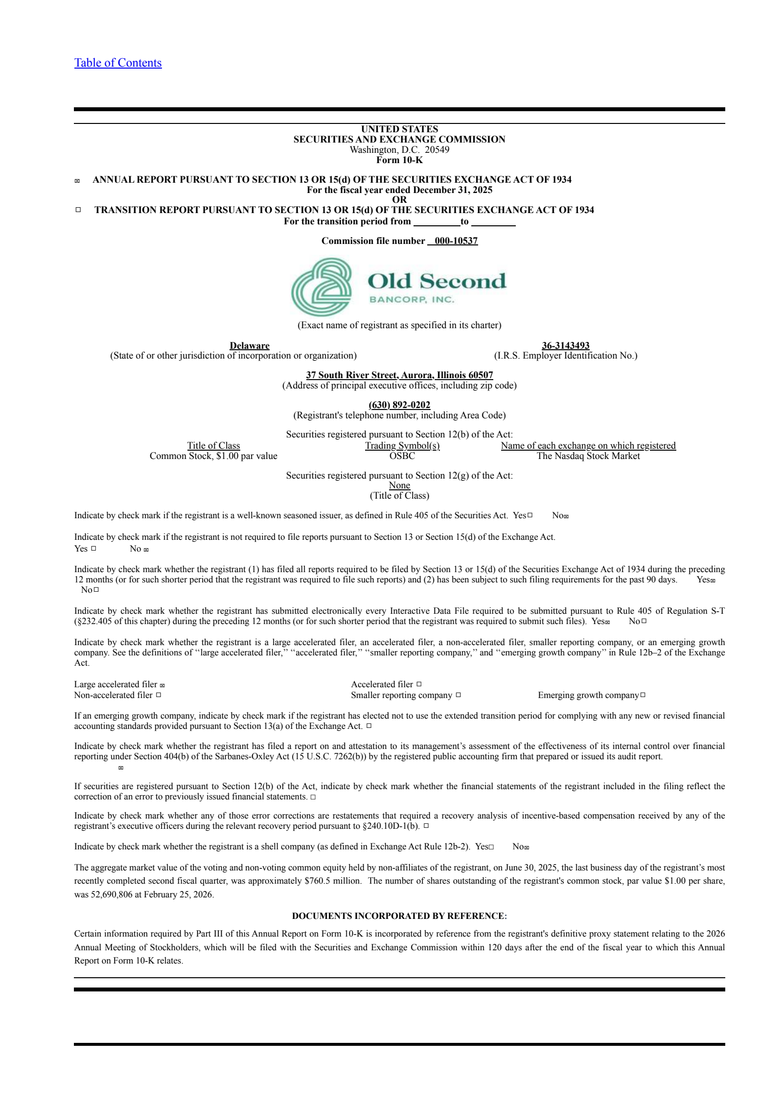 Old Second Bancorp's Q4 2025 Annual report
