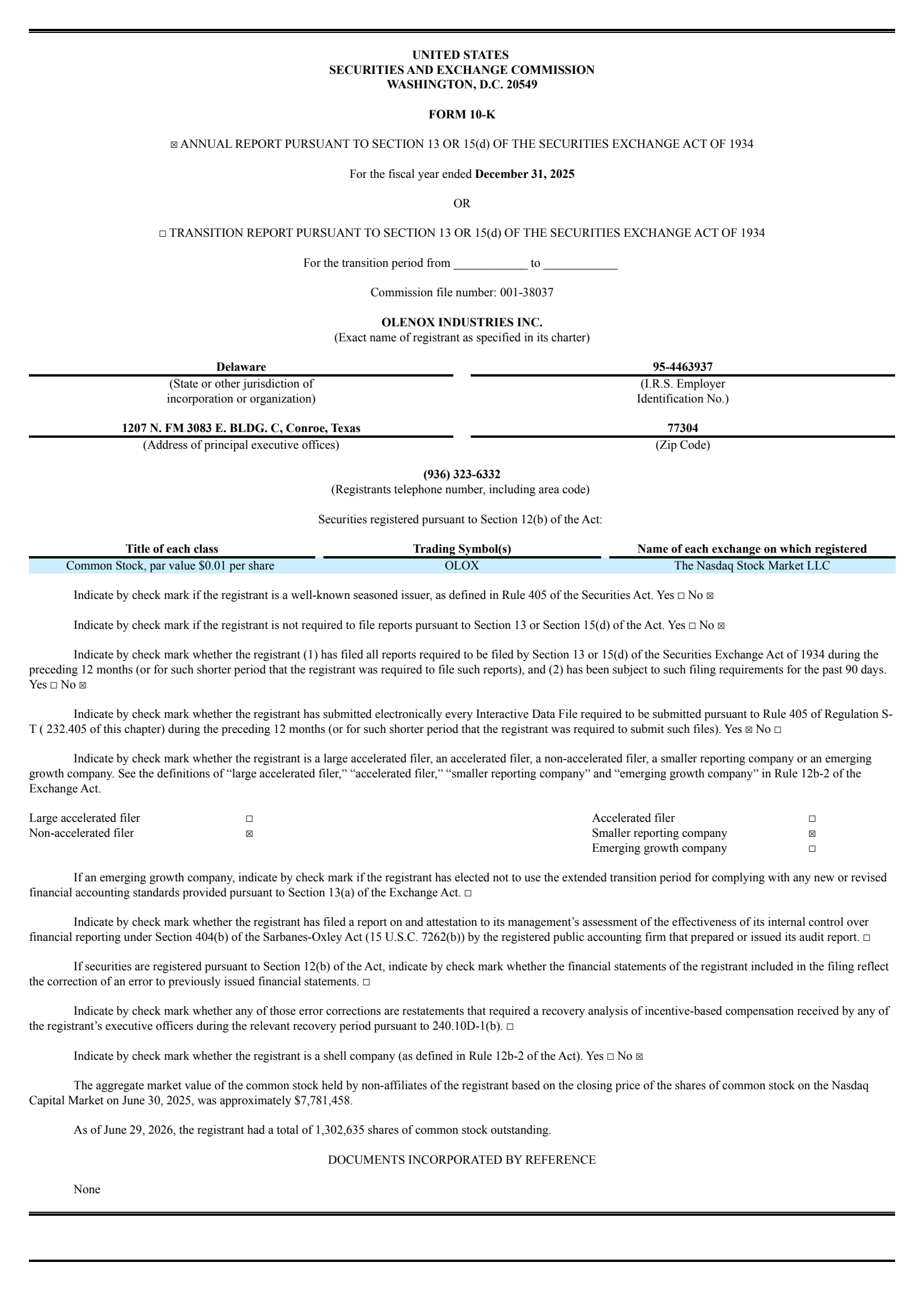 Olenox Industries' Q4 2025 Annual report