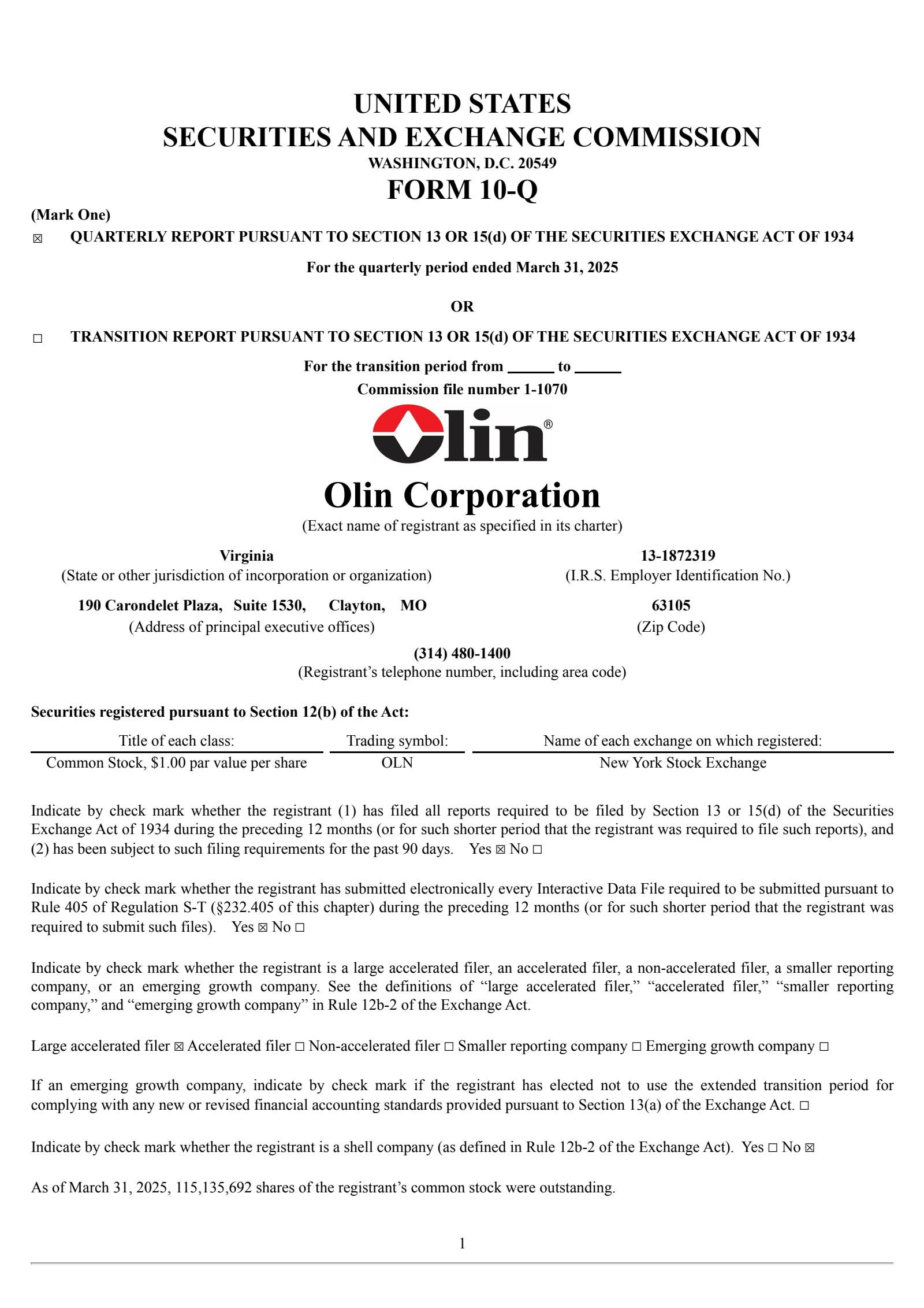Olin's Q1 2025 Quarterly report