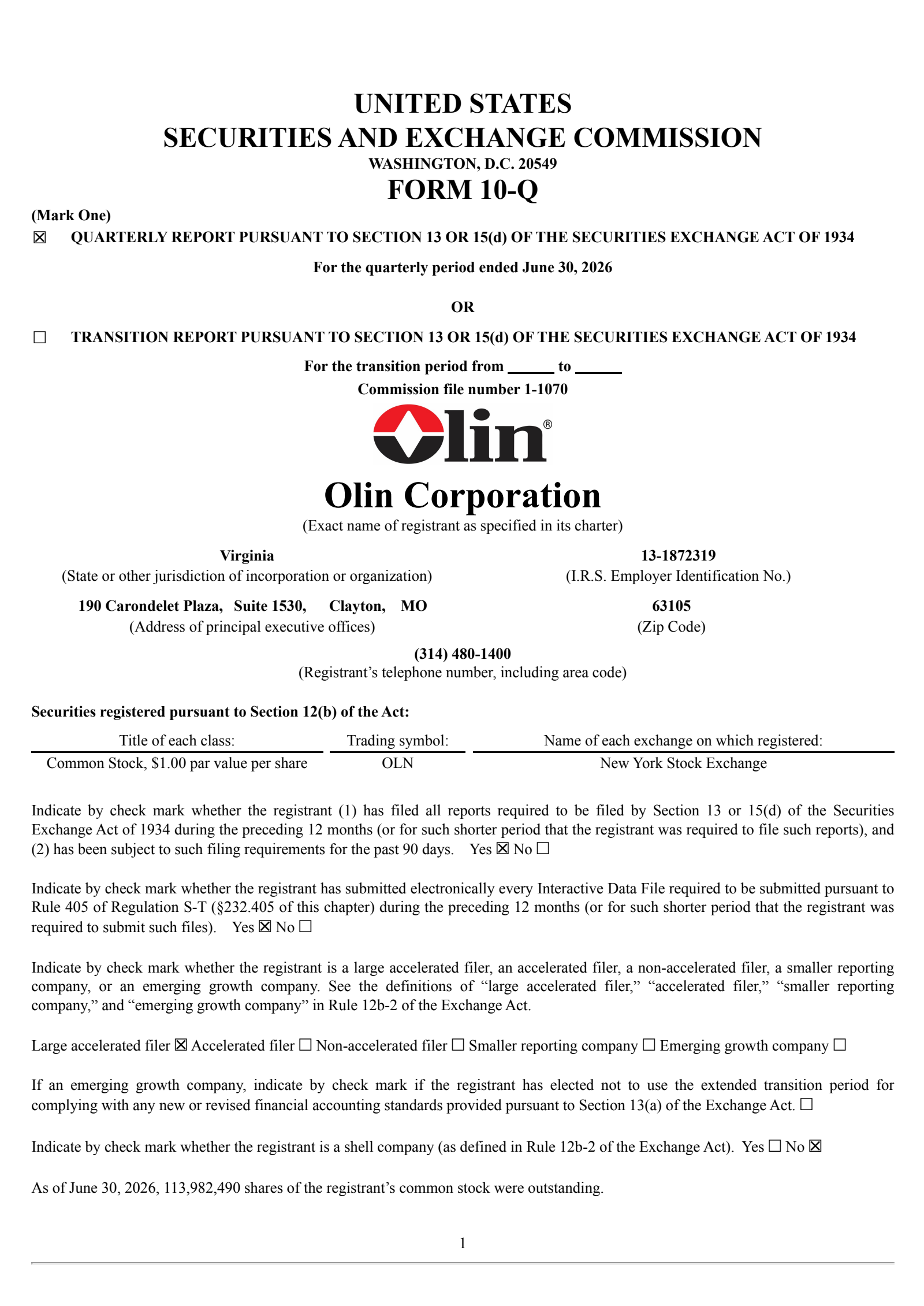 Olin's Q2 2026 Quarterly report