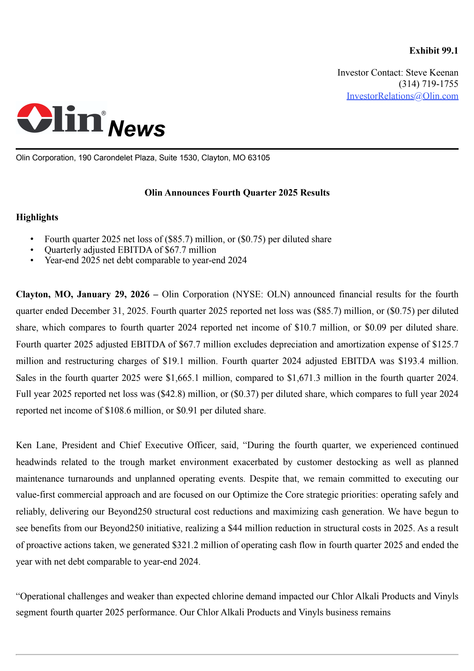 Olin's Q4 2025 Press Release