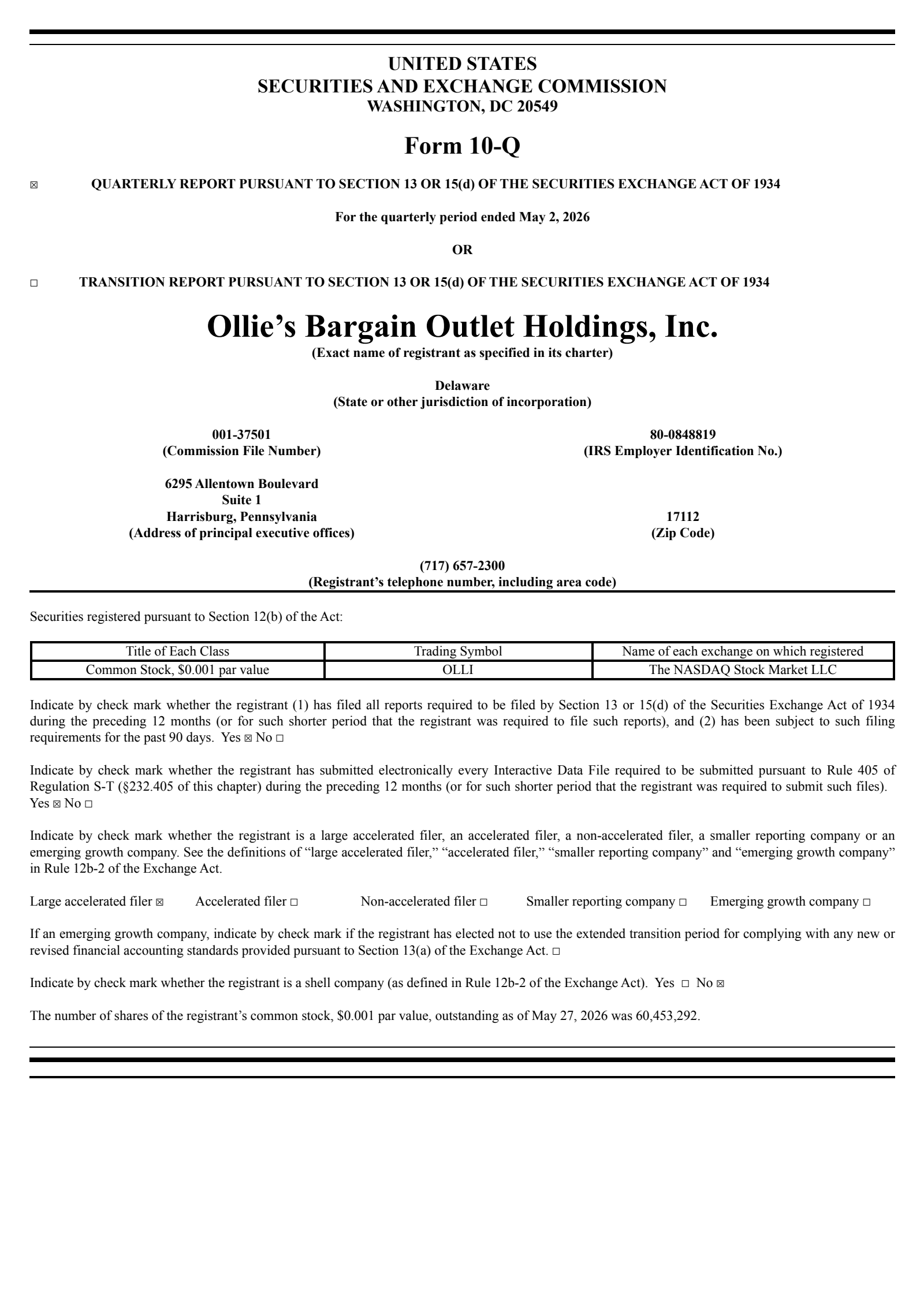 Ollie's Bargain Outlet's Q1 2026 Quarterly report