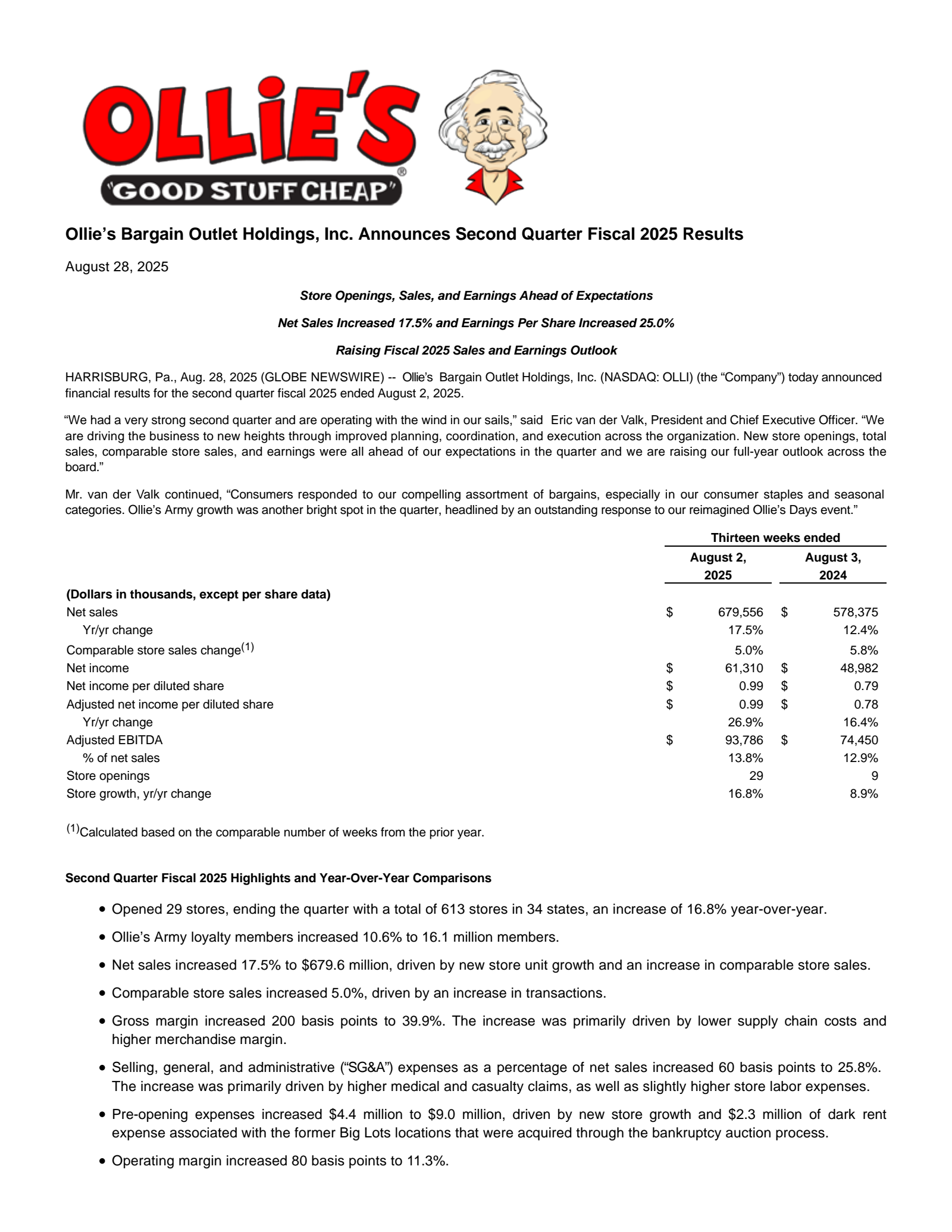 Ollie's Bargain Outlet's Q2 2026 Press Release
