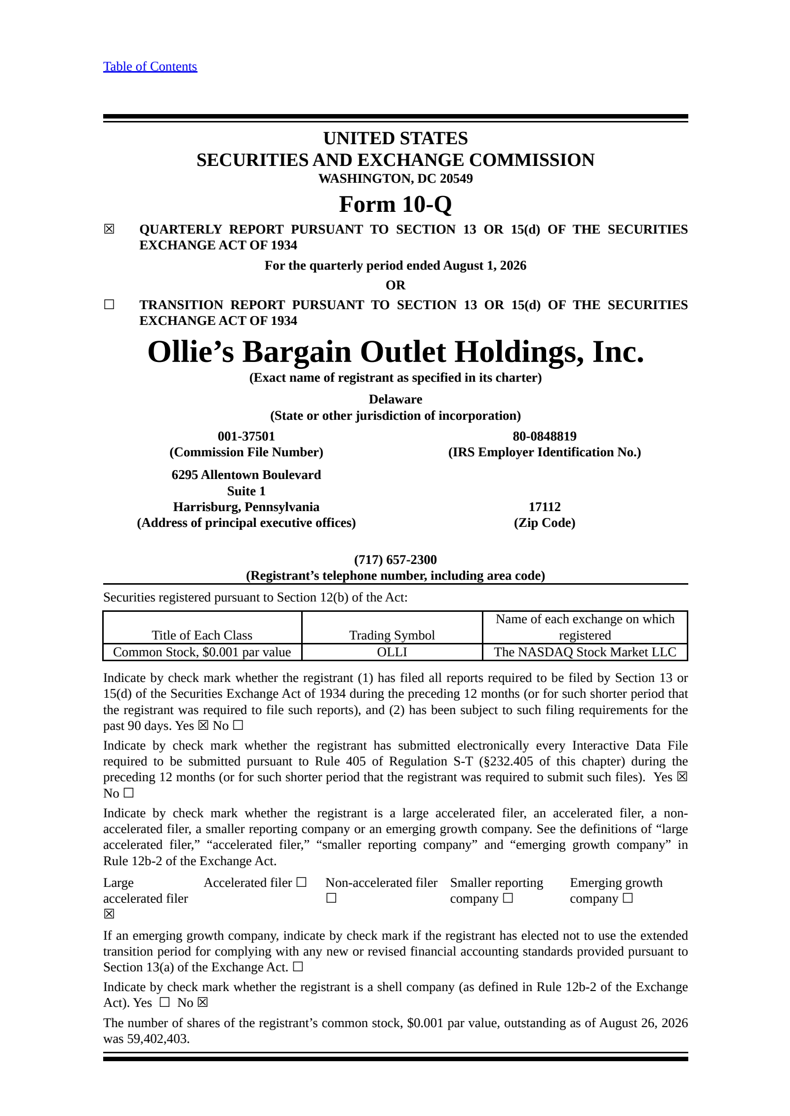 Ollie's Bargain Outlet's Q2 2026 Quarterly report