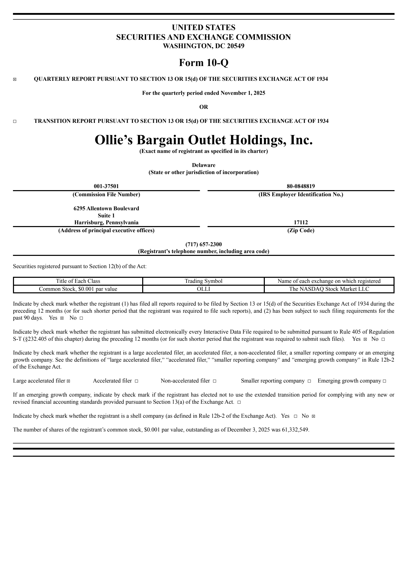Ollie's Bargain Outlet's Q3 2025 Quarterly Report