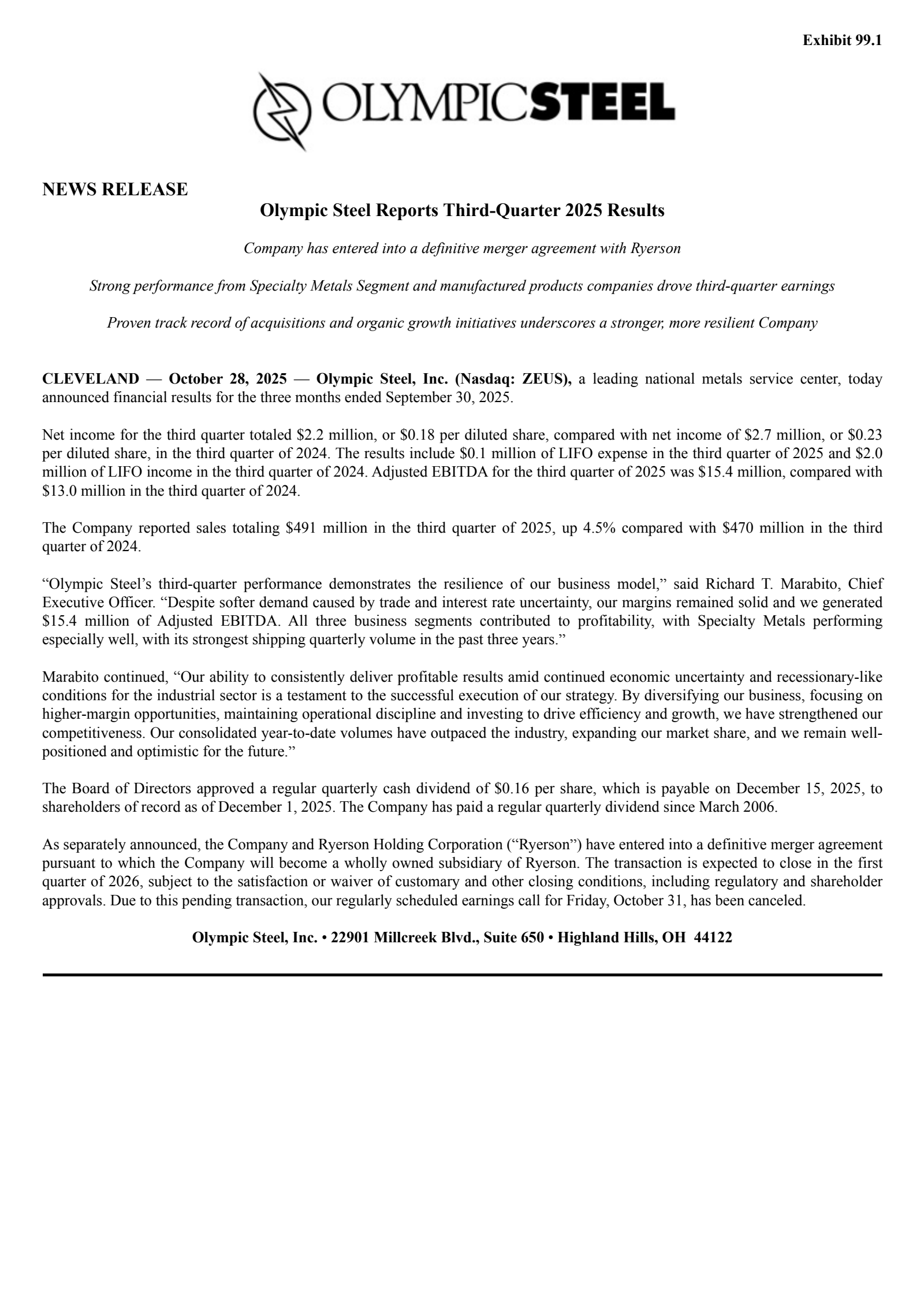 ZEUS Q3 2025 Earnings Report on 10/28/2025