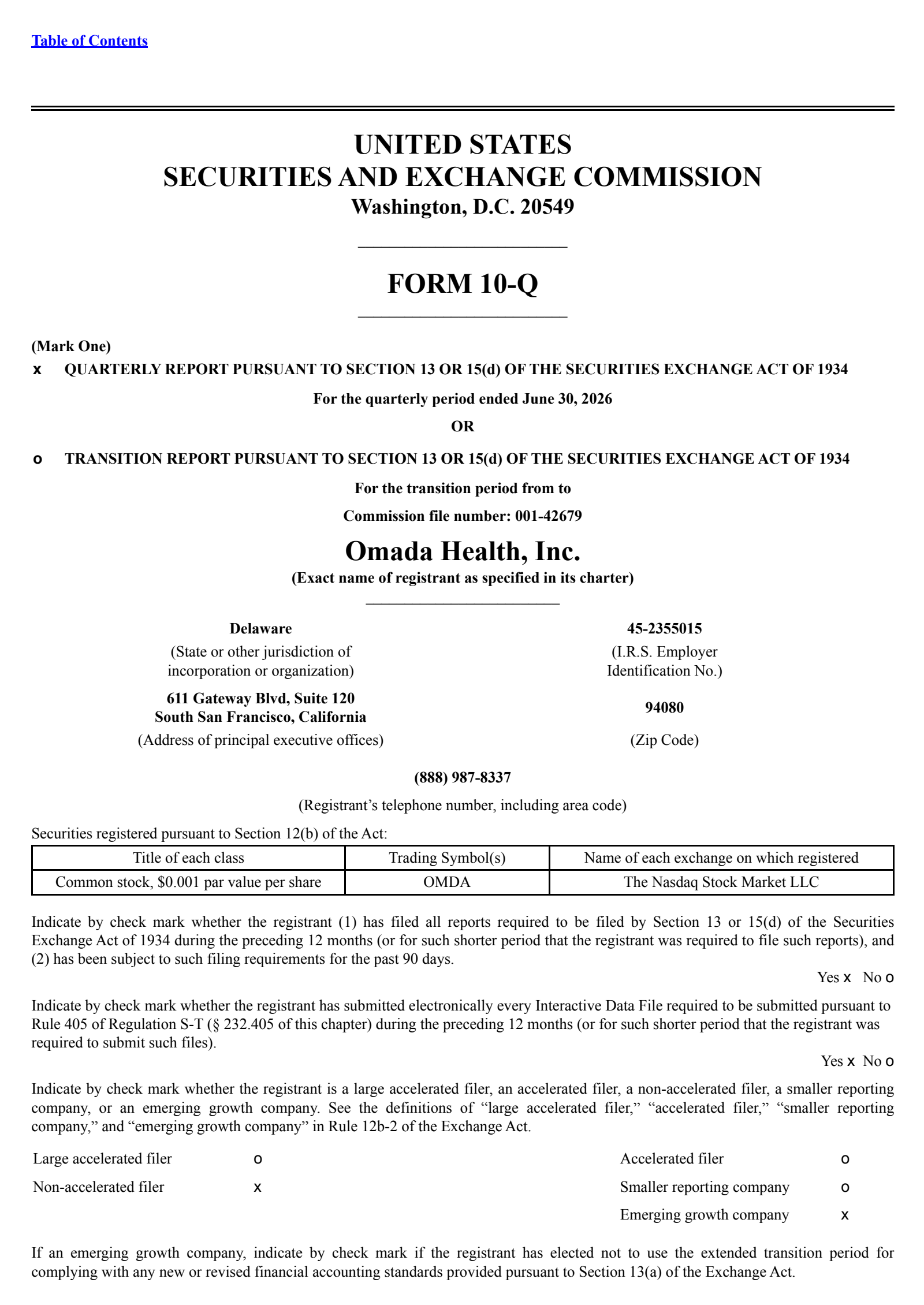 Omada Health's Q2 2026 Quarterly report