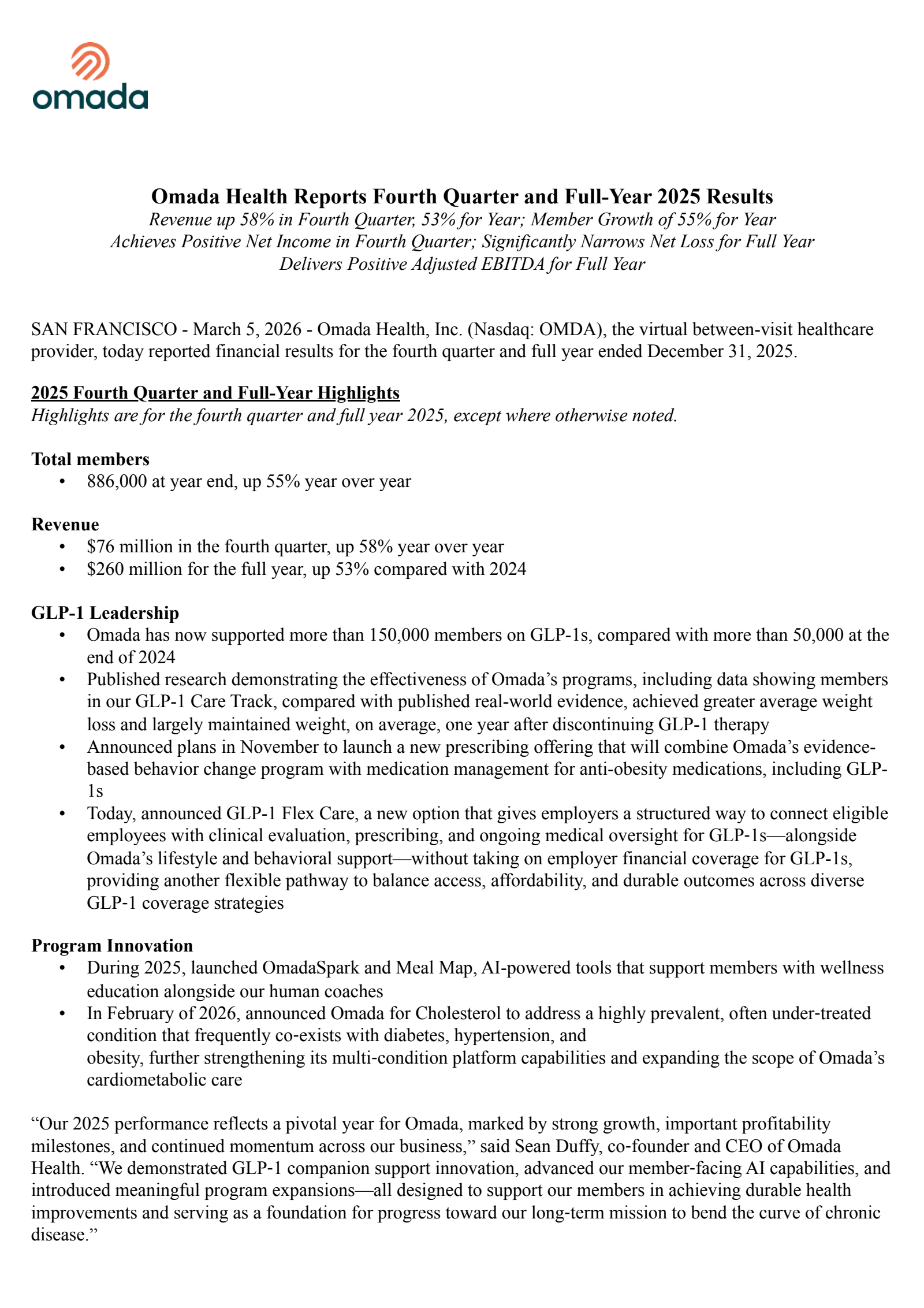 OMDA Q4 2025 Earnings Report on 3/5/2026