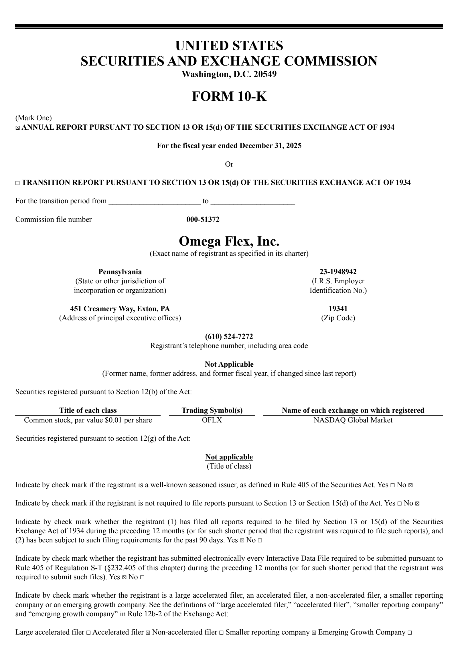 Omega Flex's Q4 2025 Annual report
