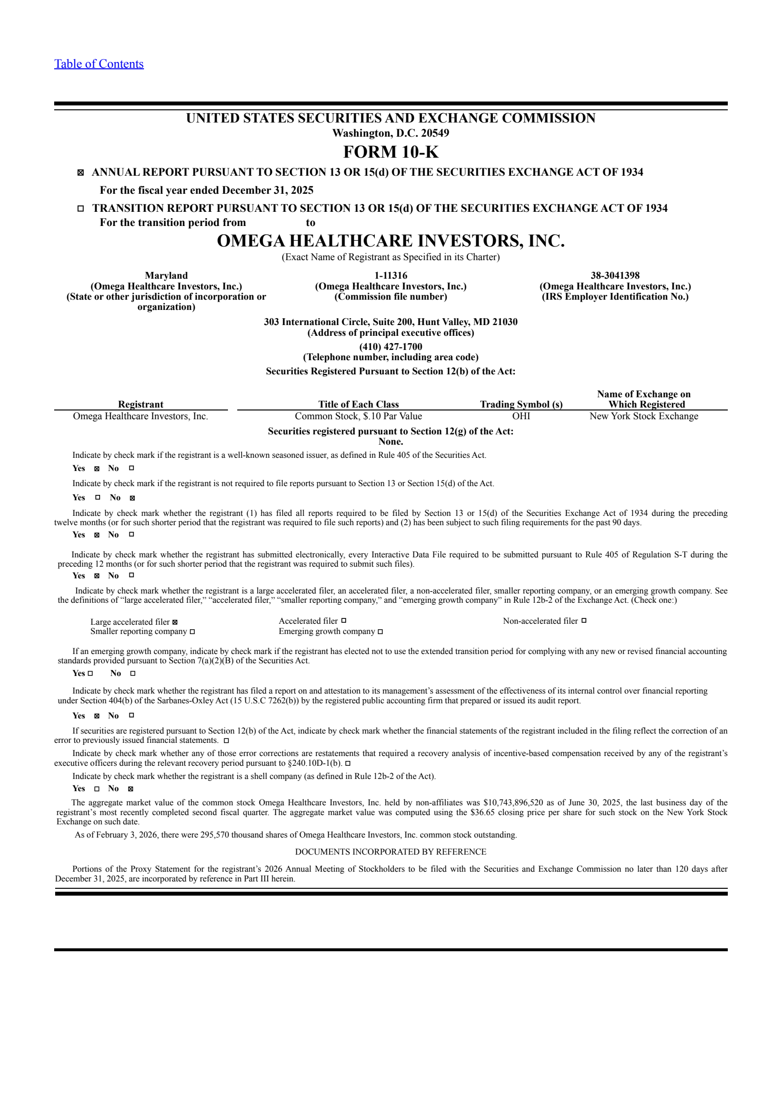 Omega Healthcare Investors' Q4 2025 Annual report
