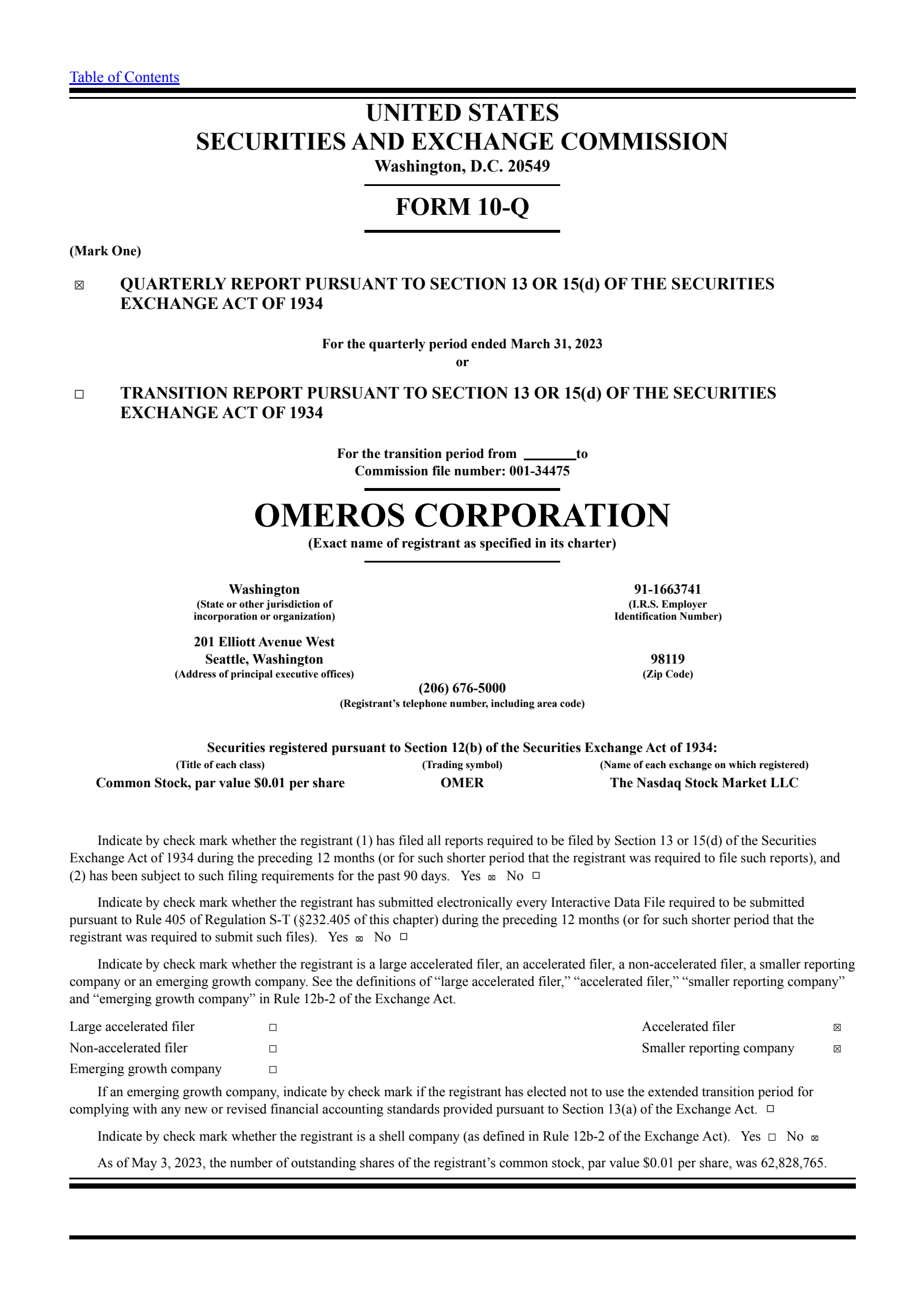 Omeros' Q1 2023 Quarterly report
