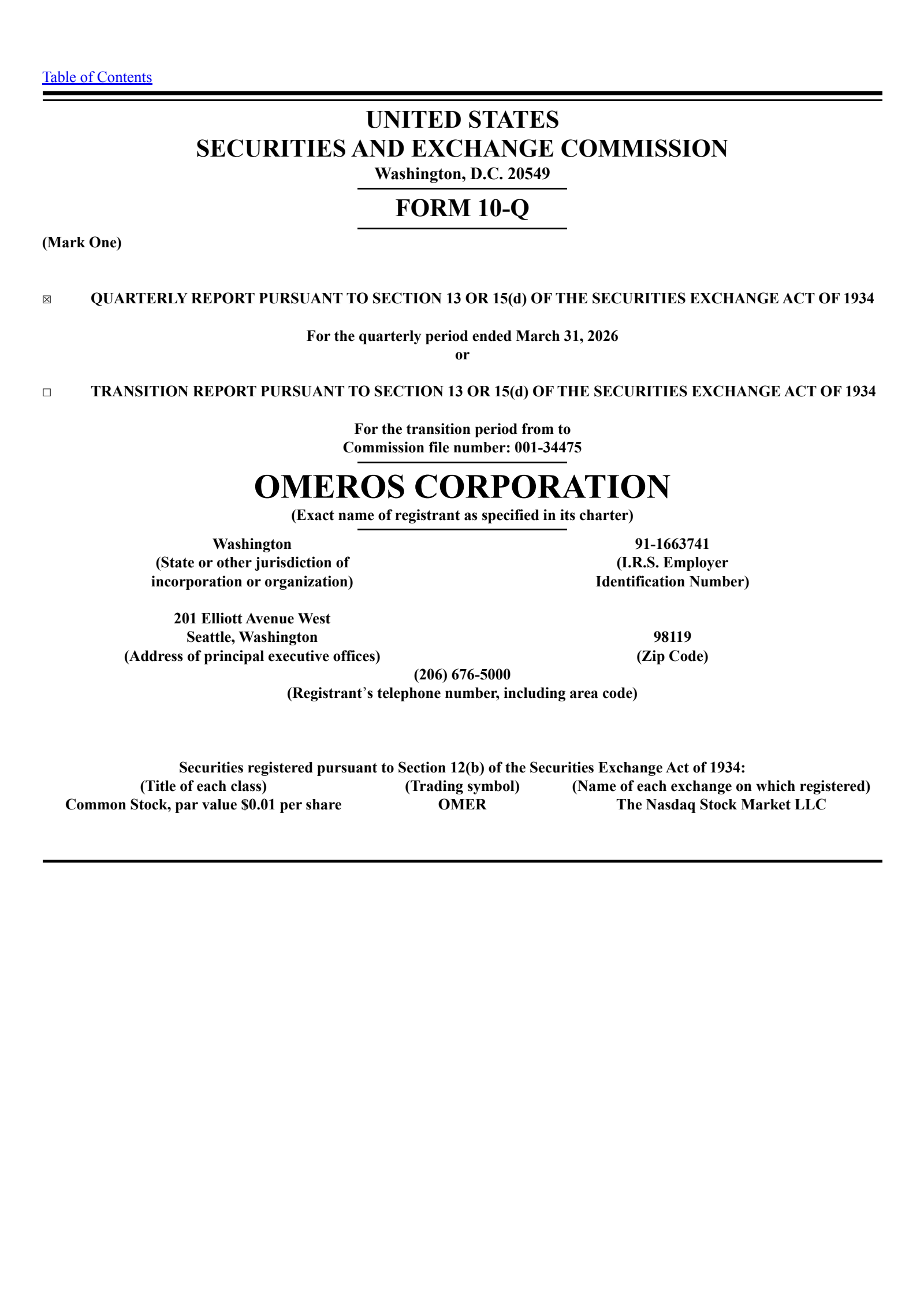 Omeros' Q1 2026 Quarterly report