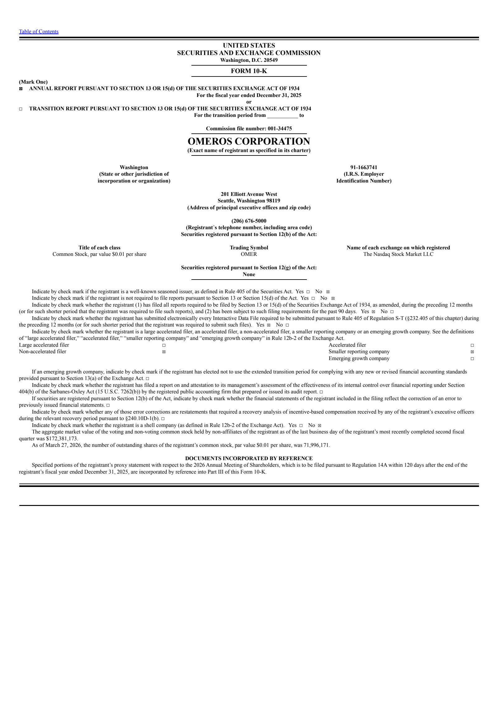Omeros' Q4 2025 Annual report