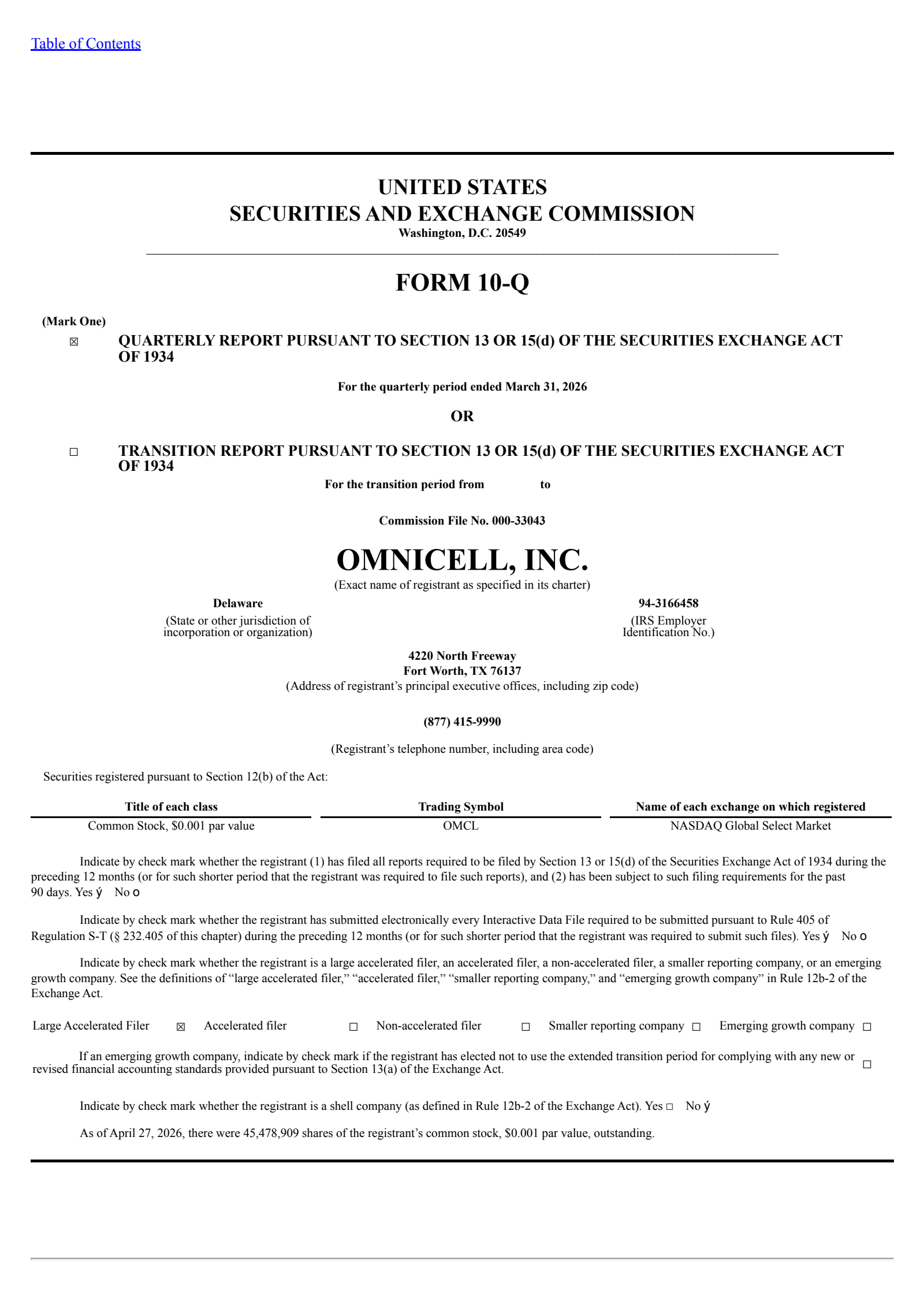 Omnicell's Q1 2026 Quarterly report