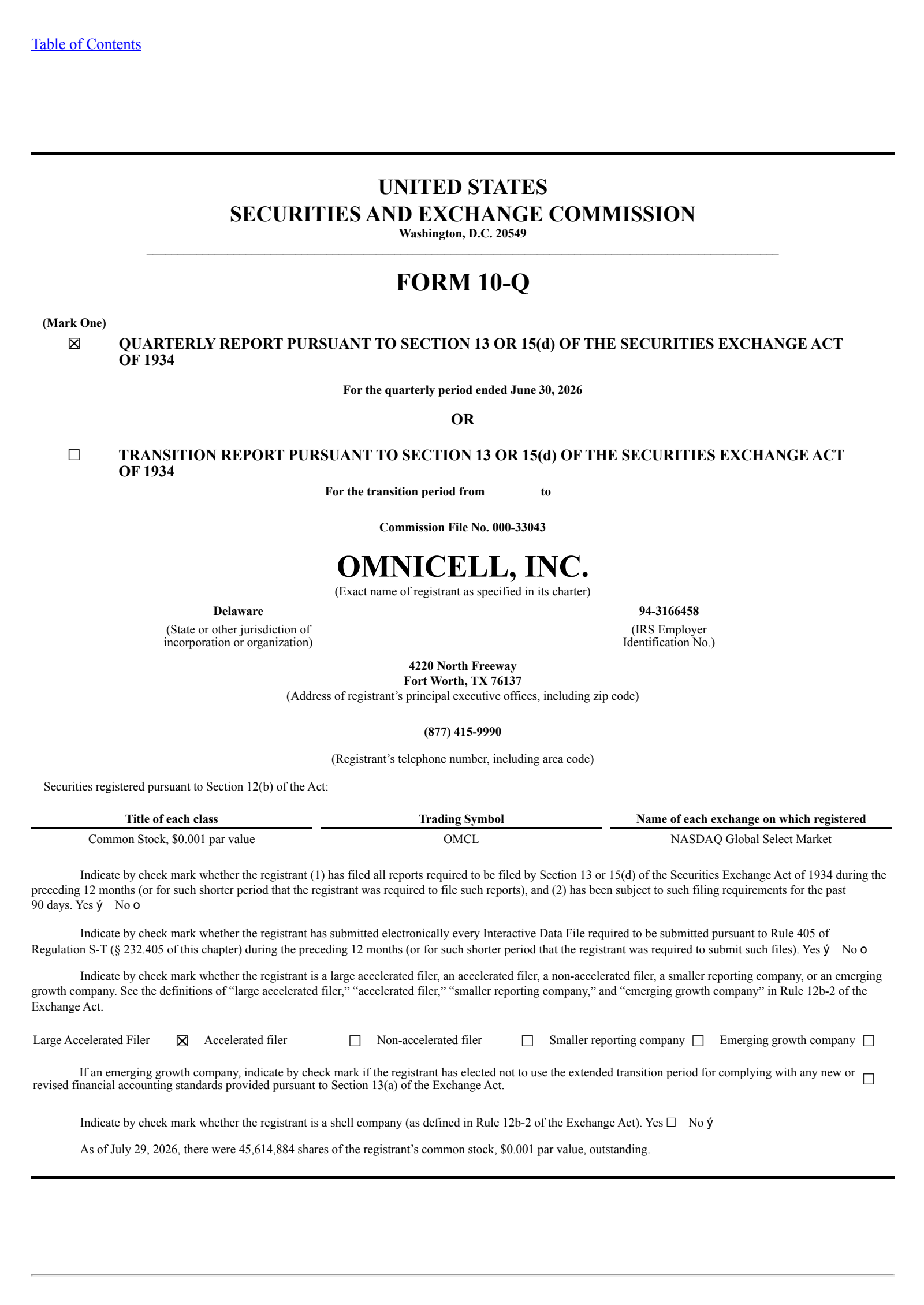 Omnicell's Q2 2026 Quarterly report