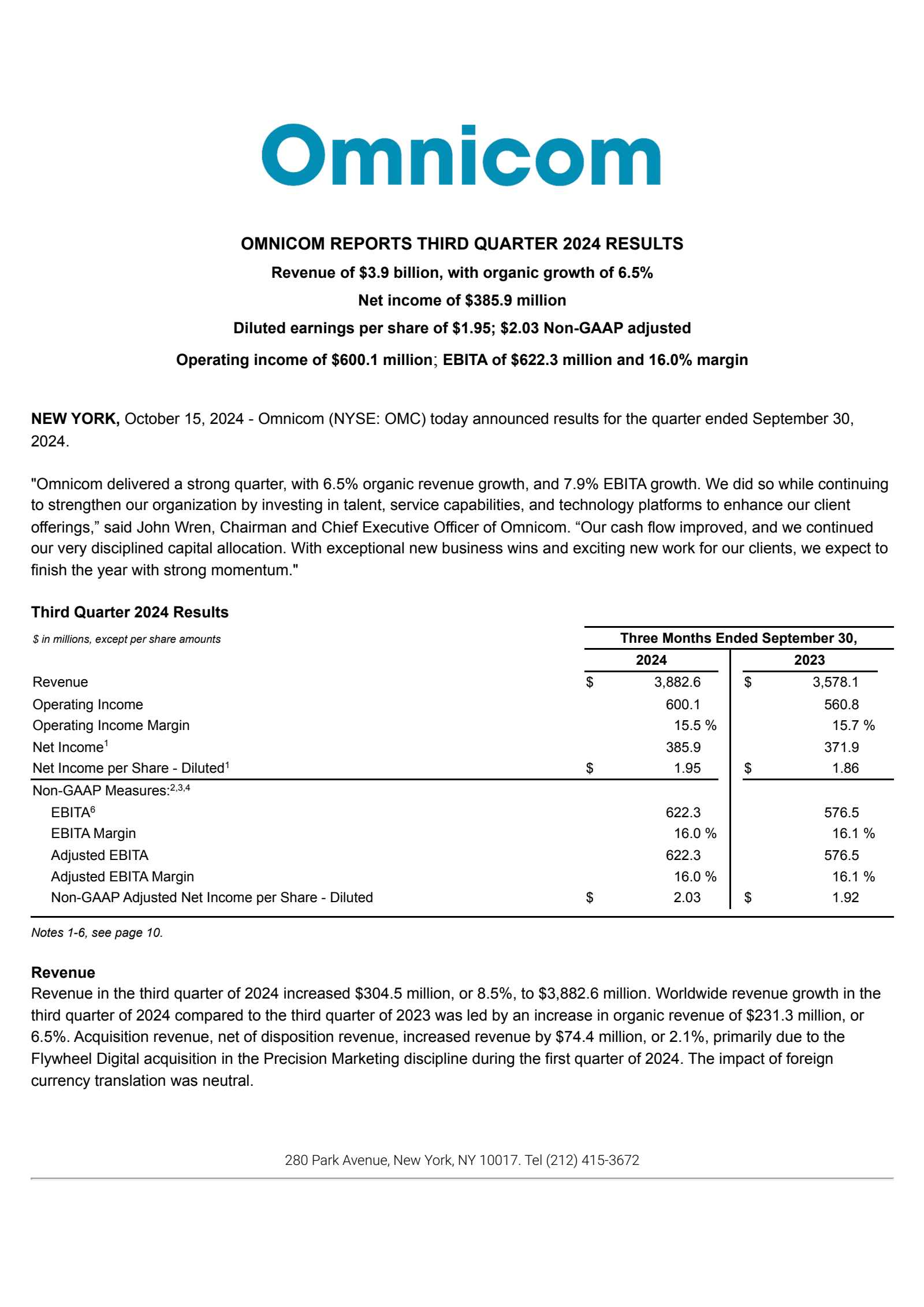 Omnicom Group's Q3 2024 Press Release