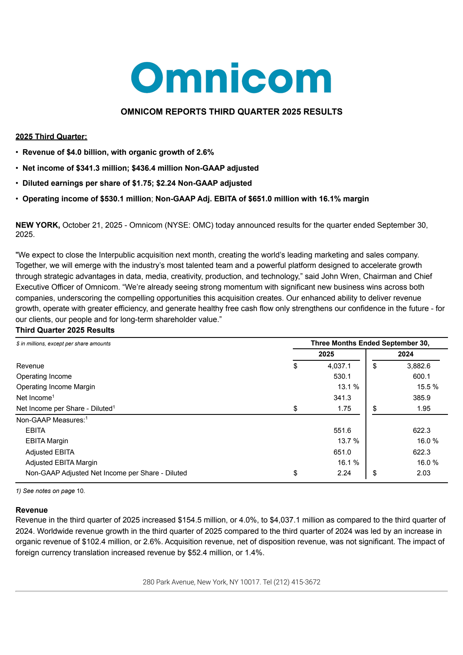 Omnicom Group's Q3 2025 Earnings Release