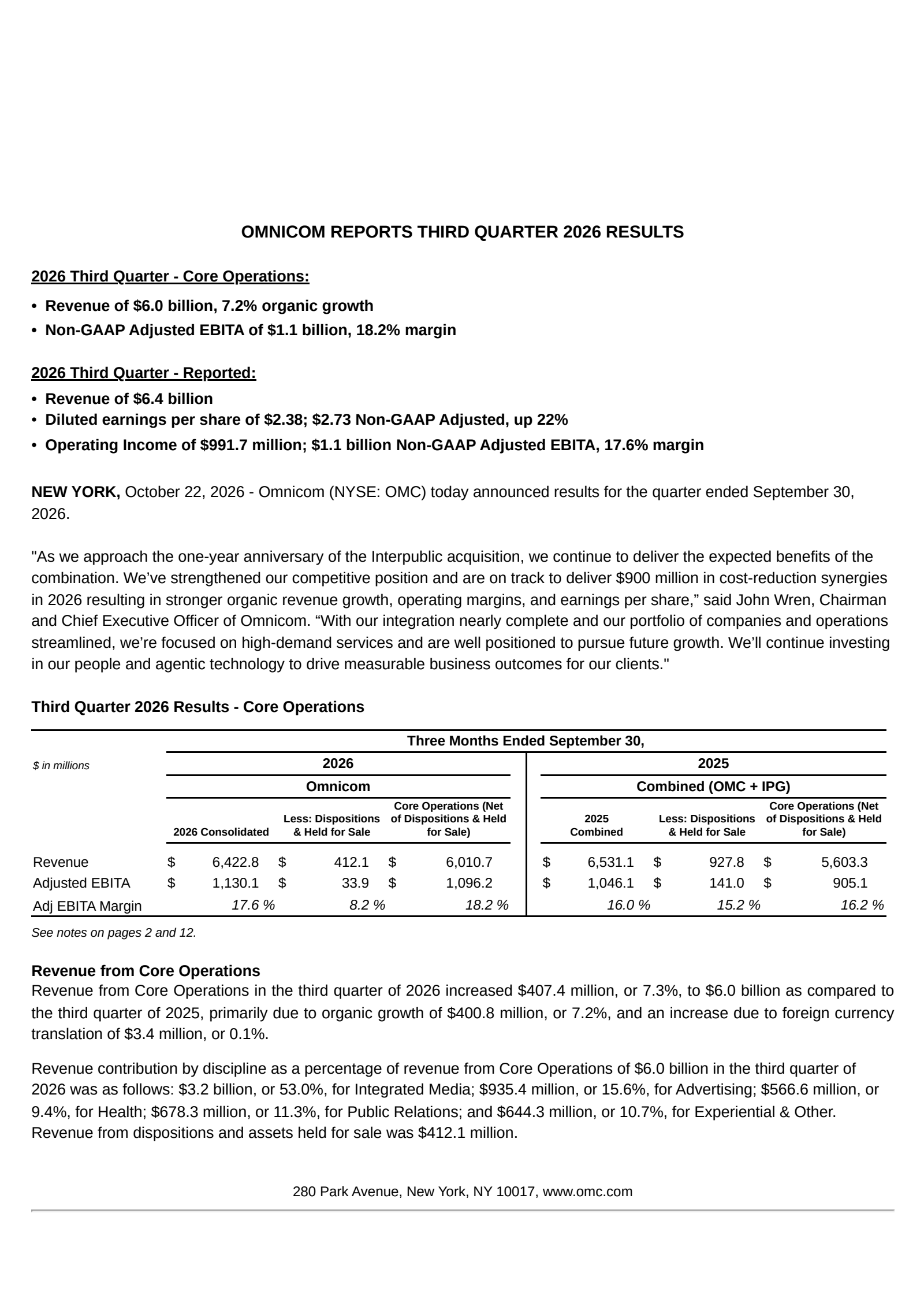 Omnicom Group's Q3 2026 Press Release