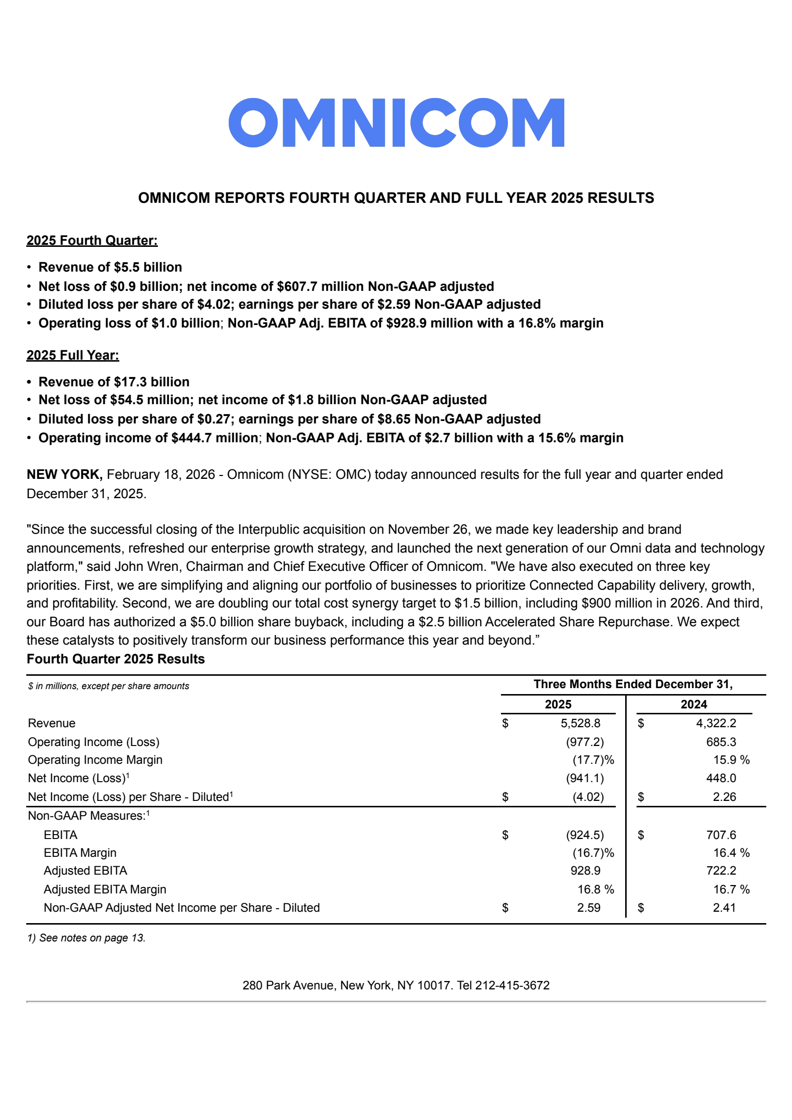 Omnicom Group's Q4 2025 Press Release