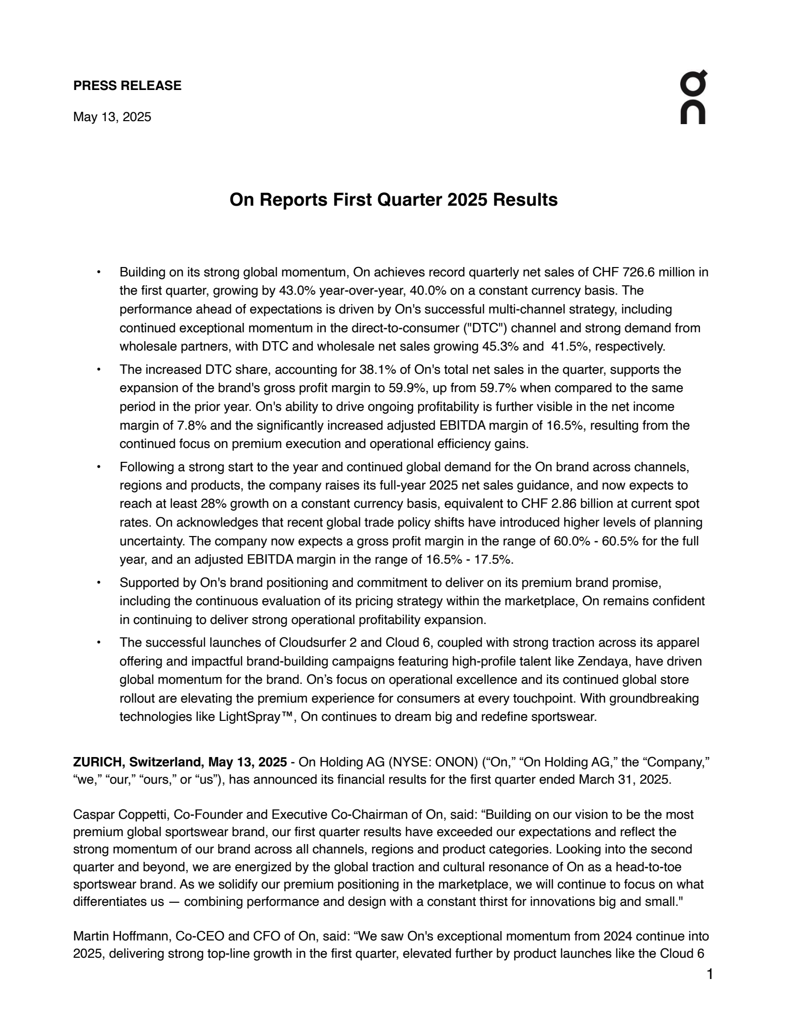 ON's Q1 2025 Press Release
