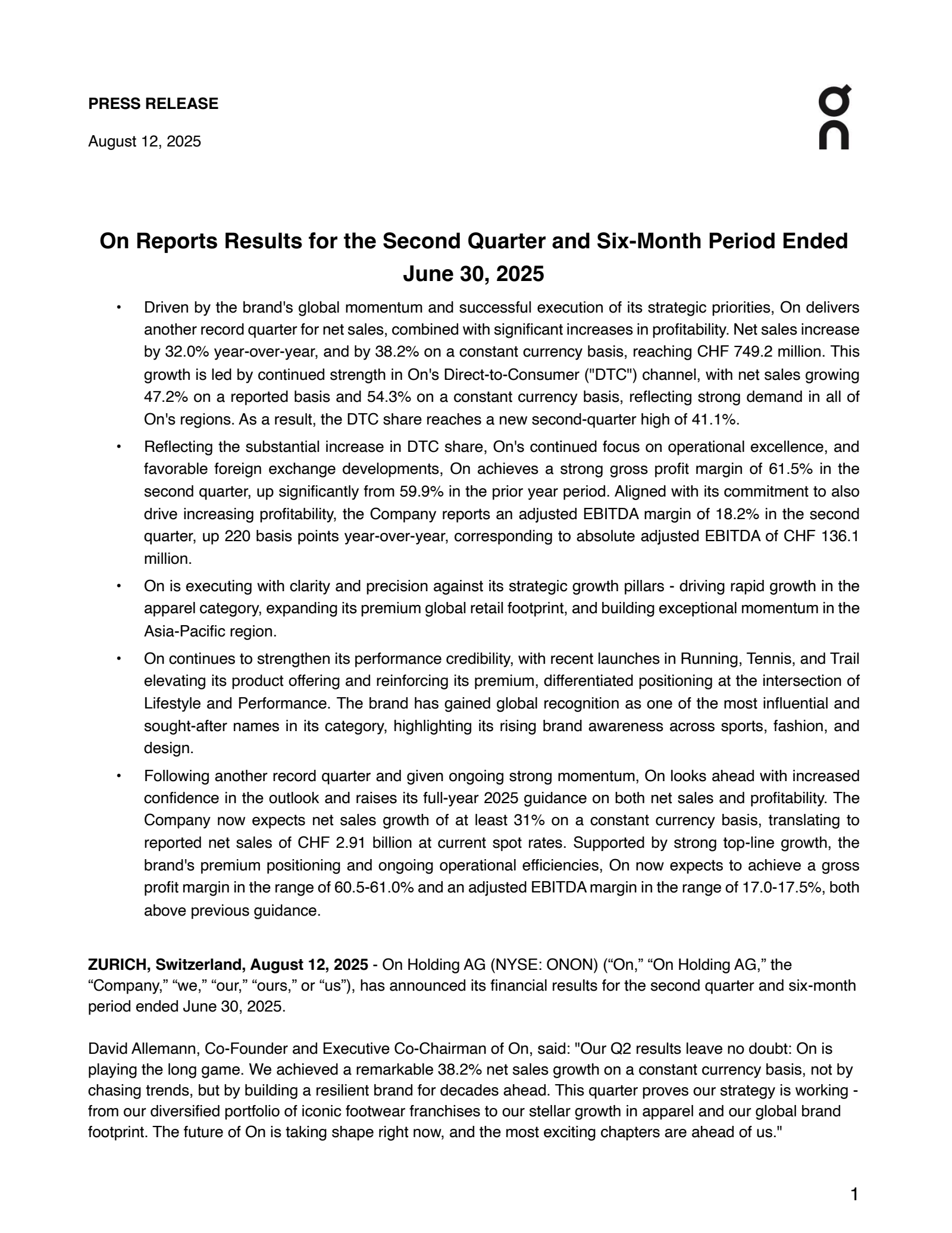 ON's Q2 2025 Press Release