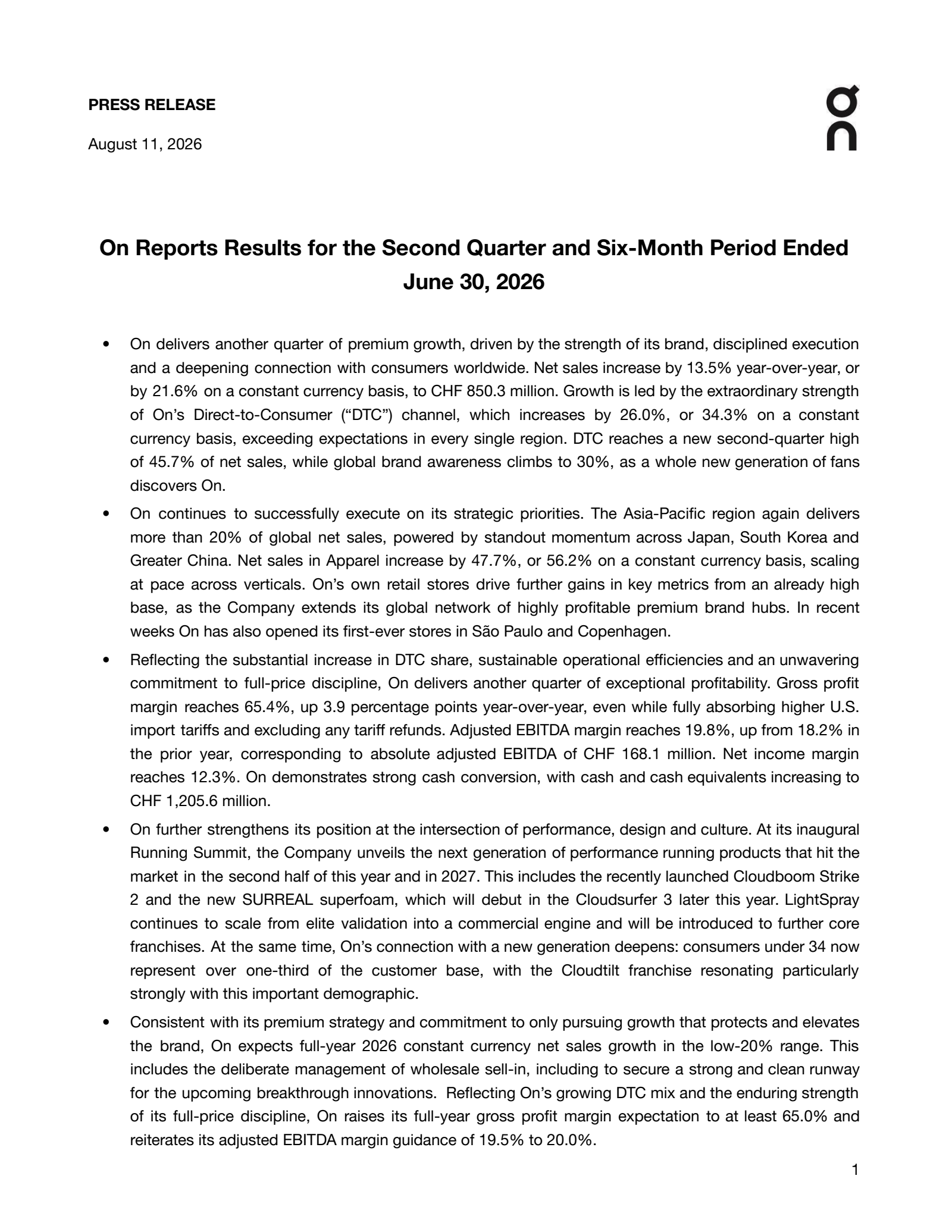 ON's Q2 2026 Press Release