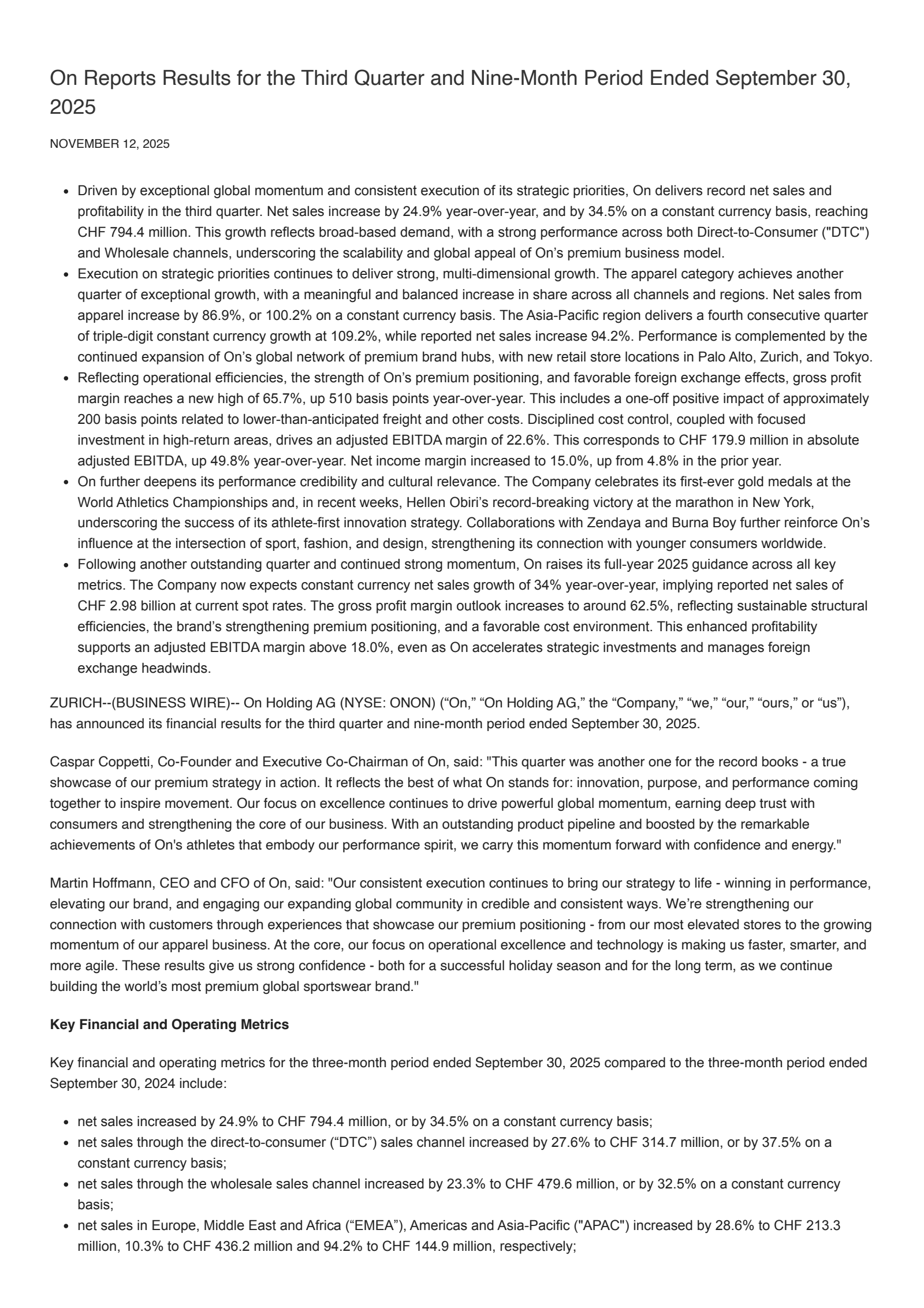 ON's Q3 2025 Earnings Release
