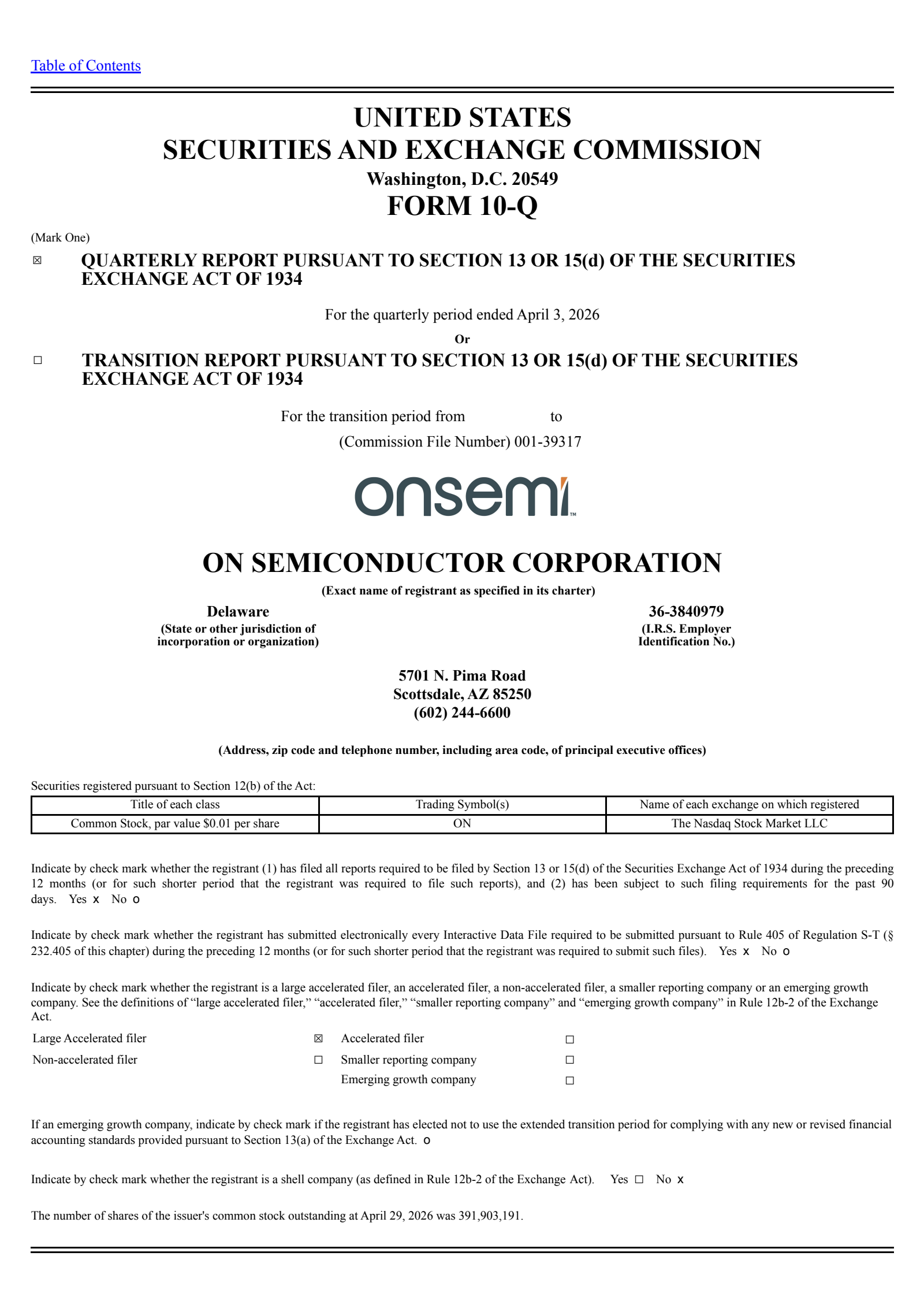 onsemi's Q1 2026 Quarterly report