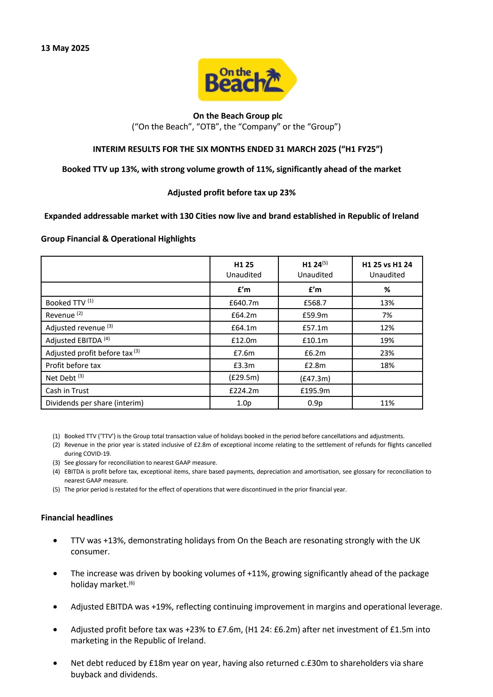On the Beach Group's H1 2025 Interim report