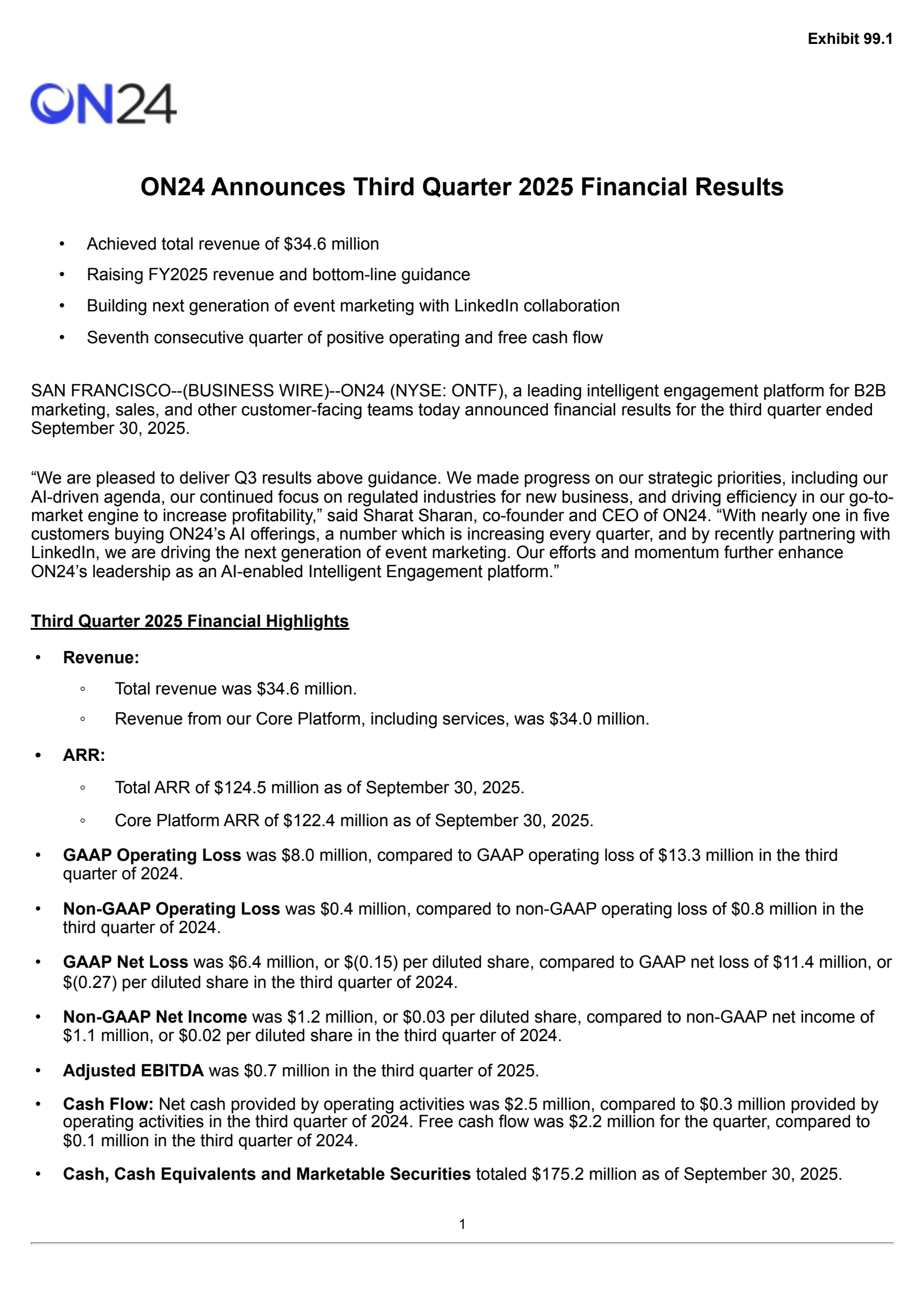 ON24's Q3 2025 Earnings Release