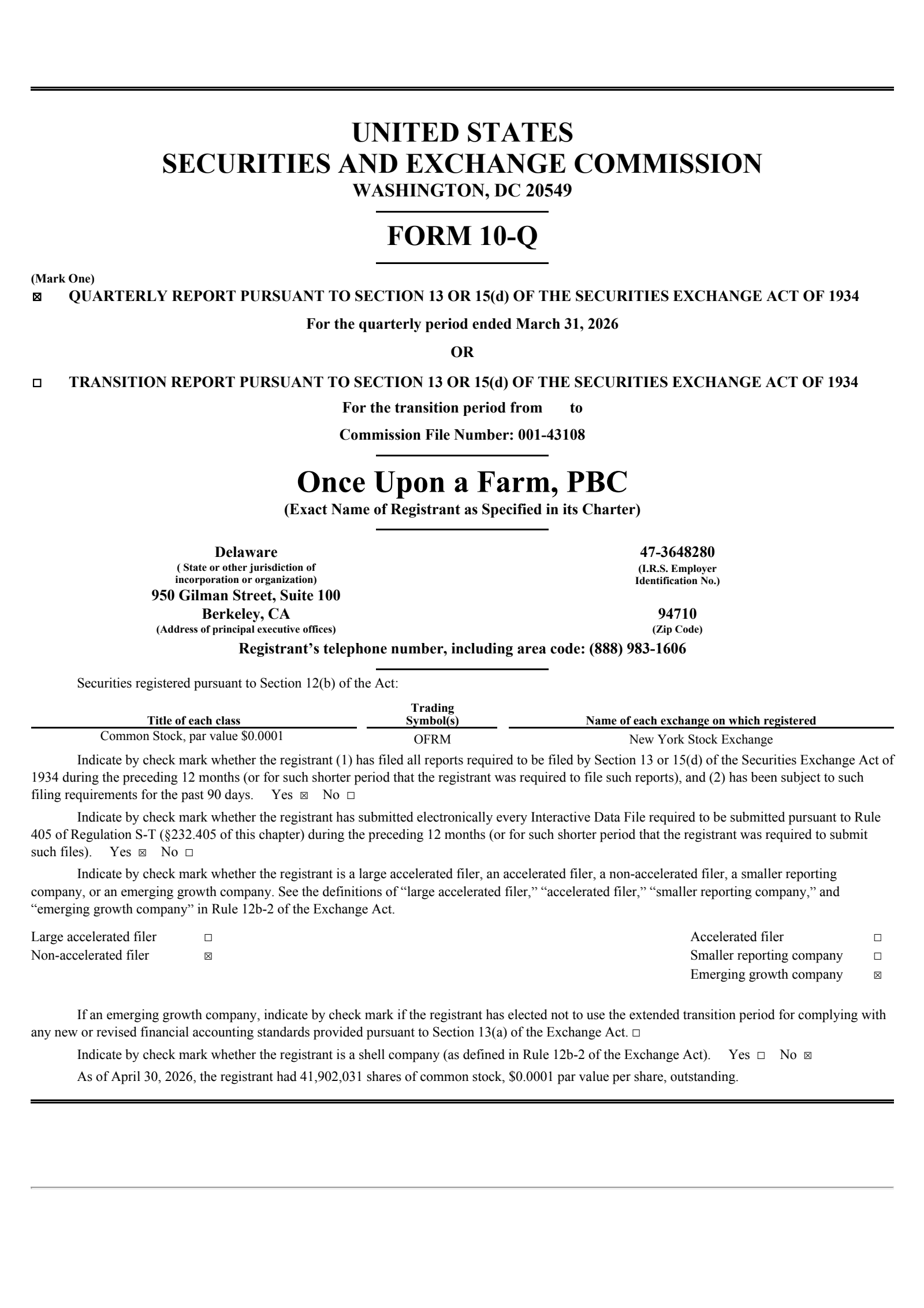 Once Upon A Farm's Q1 2026 Quarterly report