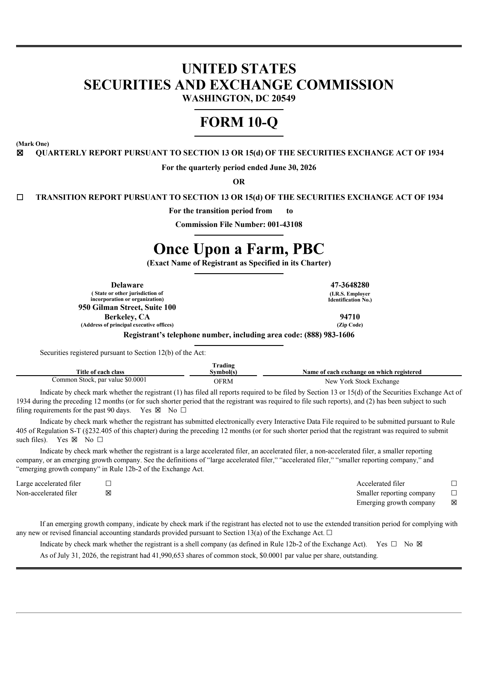Once Upon A Farm's Q2 2026 Quarterly report