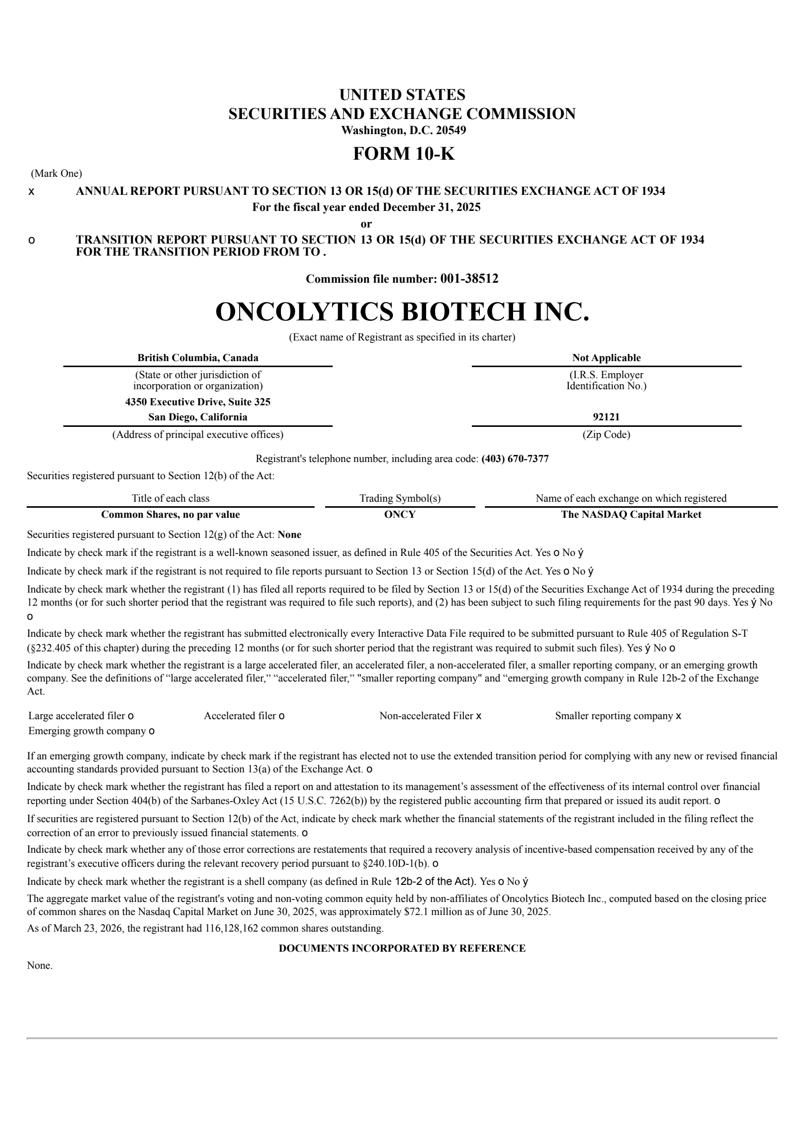 Oncolytics Biotech's Q4 2025 Annual report