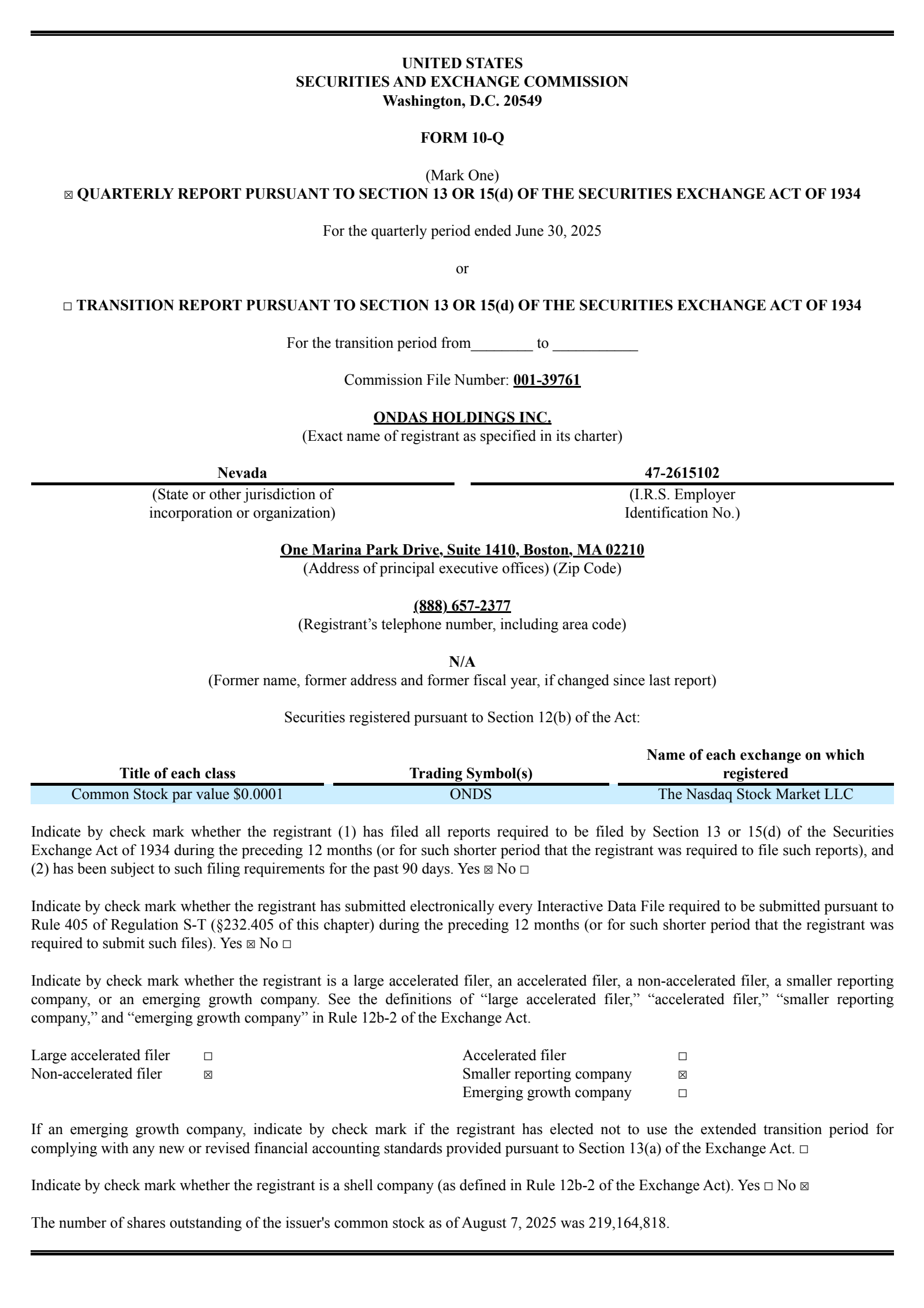 Ondas' Q2 2025 Quarterly report